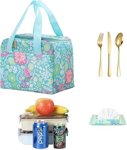 Miniatura 7 de Lonchera para mujeres y hombres, reutilizable, aislada, bolsa de mano, bolsa térmica para alimentos para viajes, trabajo, picnic, playa, forrada con