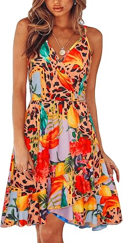 Newshows Women's Lightweight Summer Wrap Dress 2026 V Neck Spaghetti Strap Midi 