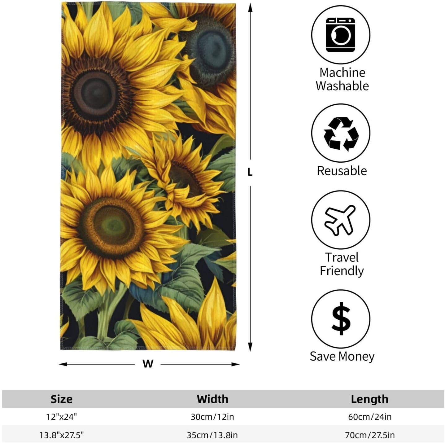 Beautiful Sunflower Print Hand Towels for Kitchen, Decorative Bathroom Towels Decor Farmhouse Cute for Men Women Gifts