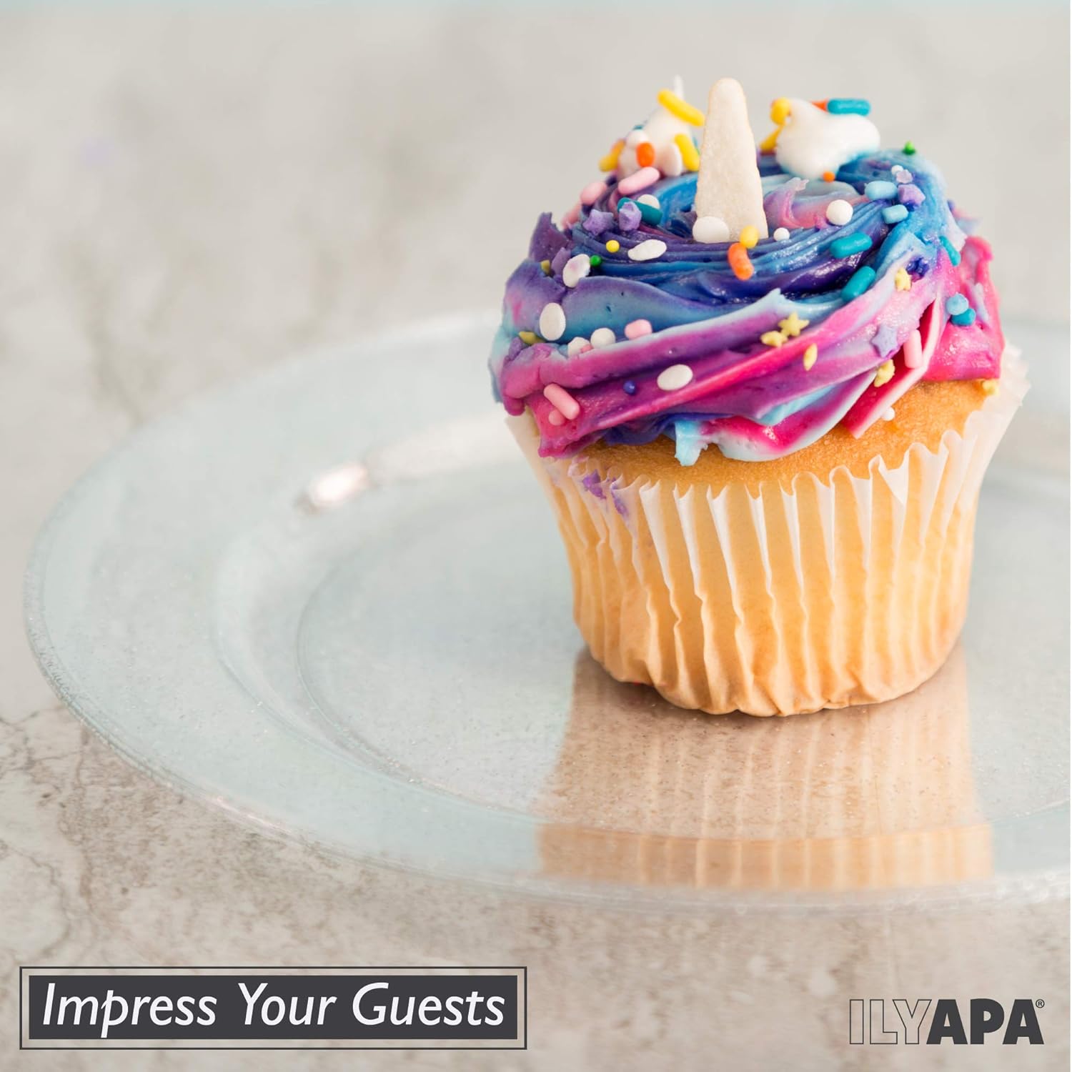 Ilyapa 100 Pack 7 Inch Disposable Dessert Plates, Plastic Clear Party Plate Sets for 100 Guests, Clear Appetizer and Cake Plates 7", Party & Dinner Accessories, Silver Glitter - Image 5