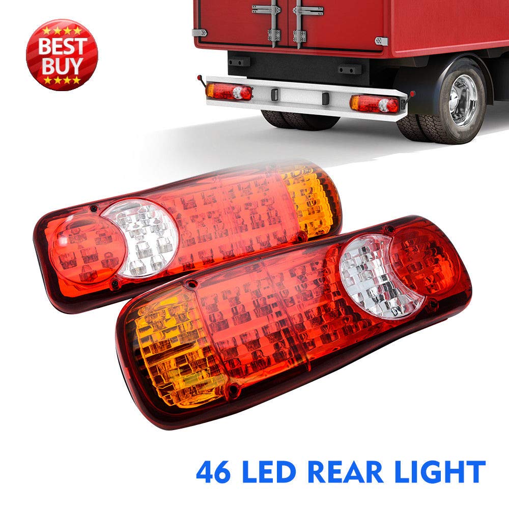 Riloer 2 x tylne światło LED, 12 V, 46 LED, tylne światło tylne do ciężarówki, przyczepy, łodzi, przyczepy kempingowej