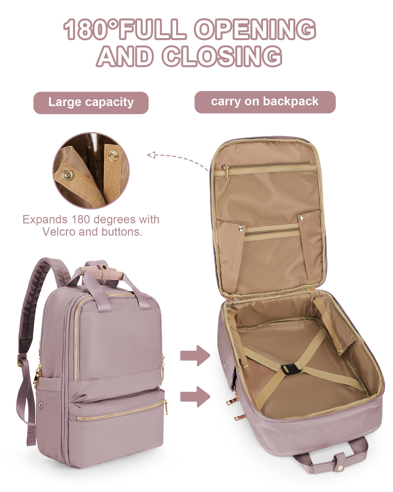 Bergsalz Zaino Donna Uomo Ryanair 40x20x25 Da Viaggio Sportivo Impermeabile Bagaglio a Mano Università Casual Per Laptop Da 14 Pollici Rosa Viola