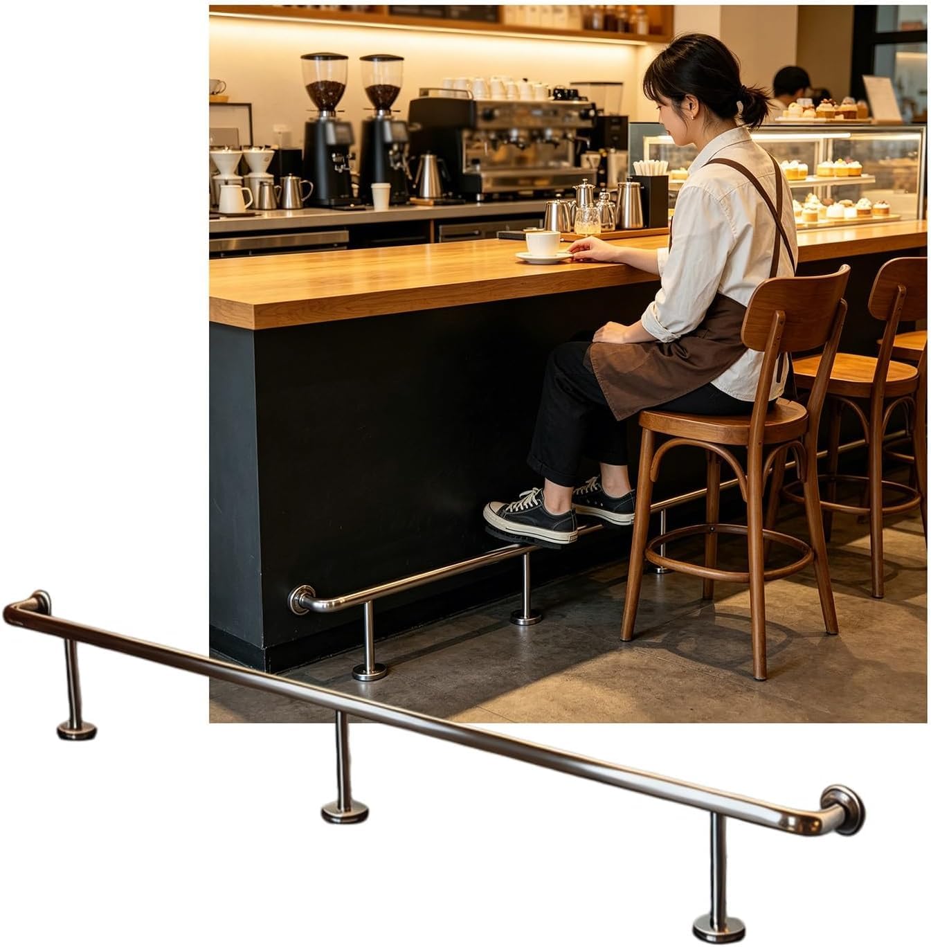 HGOuhK Bar Foot Rail Kit Bar Foot Rail 3.28~16.4ft Kit, Stainless Steel Bars Feet Rails for Restaurant Kitchen Library(Silver,3.5M/11.48FT)