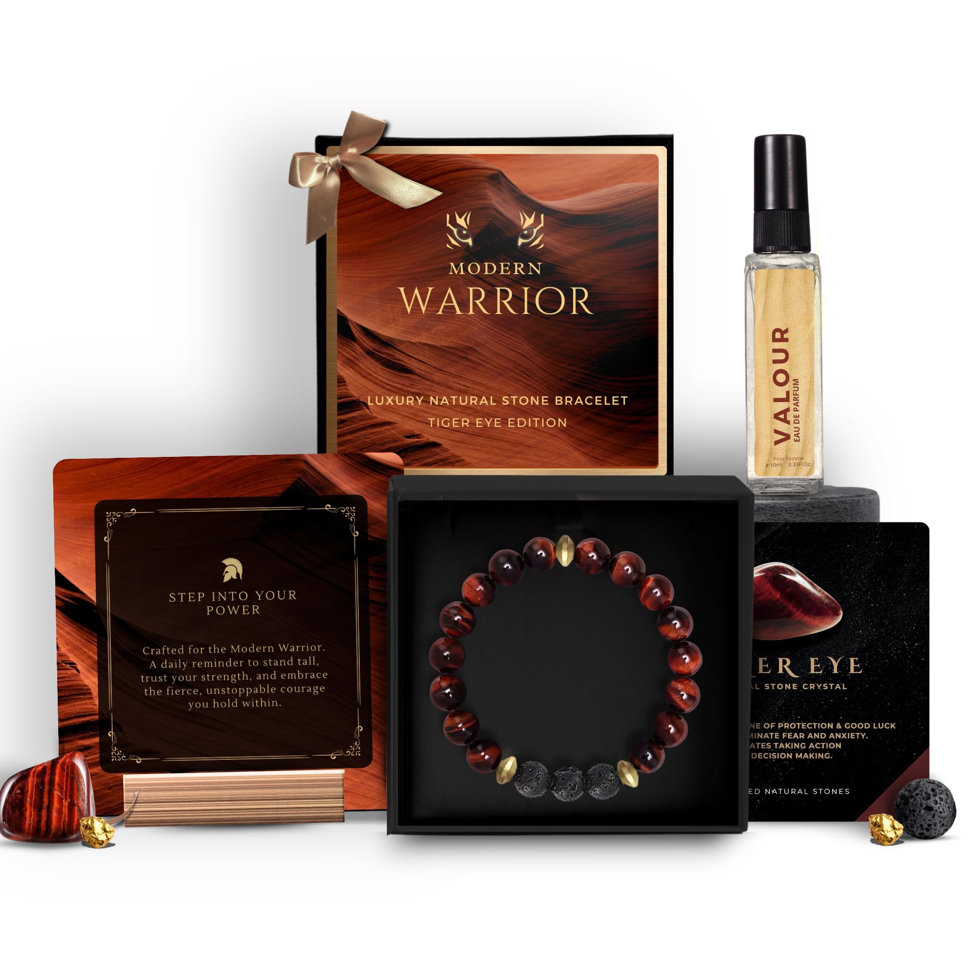 5 Senses Co. Luxury Modern Warrior Bracelet Gift Set Combo for Men | Gift for Father, Brother, Boyfriend, Friend, Birthday | Certified Natural Stone Crystals Bracelet with Metallic Inserts & Long Lasting Luxurious Valour Perfume | Personalised Card-image-26