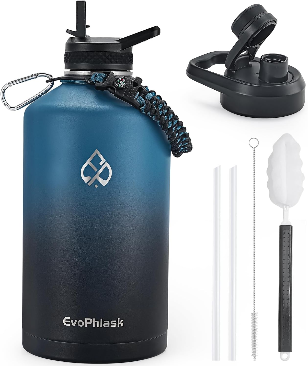 1 Gallon Water Bottle Insulated(Cold for 48Hrs), Large Stainless Steel Water Bottle BPA Free, 128 oz Leak Proof Gallon Water Jug for Sport, Hiking, Camping, Travel, Indigo Black