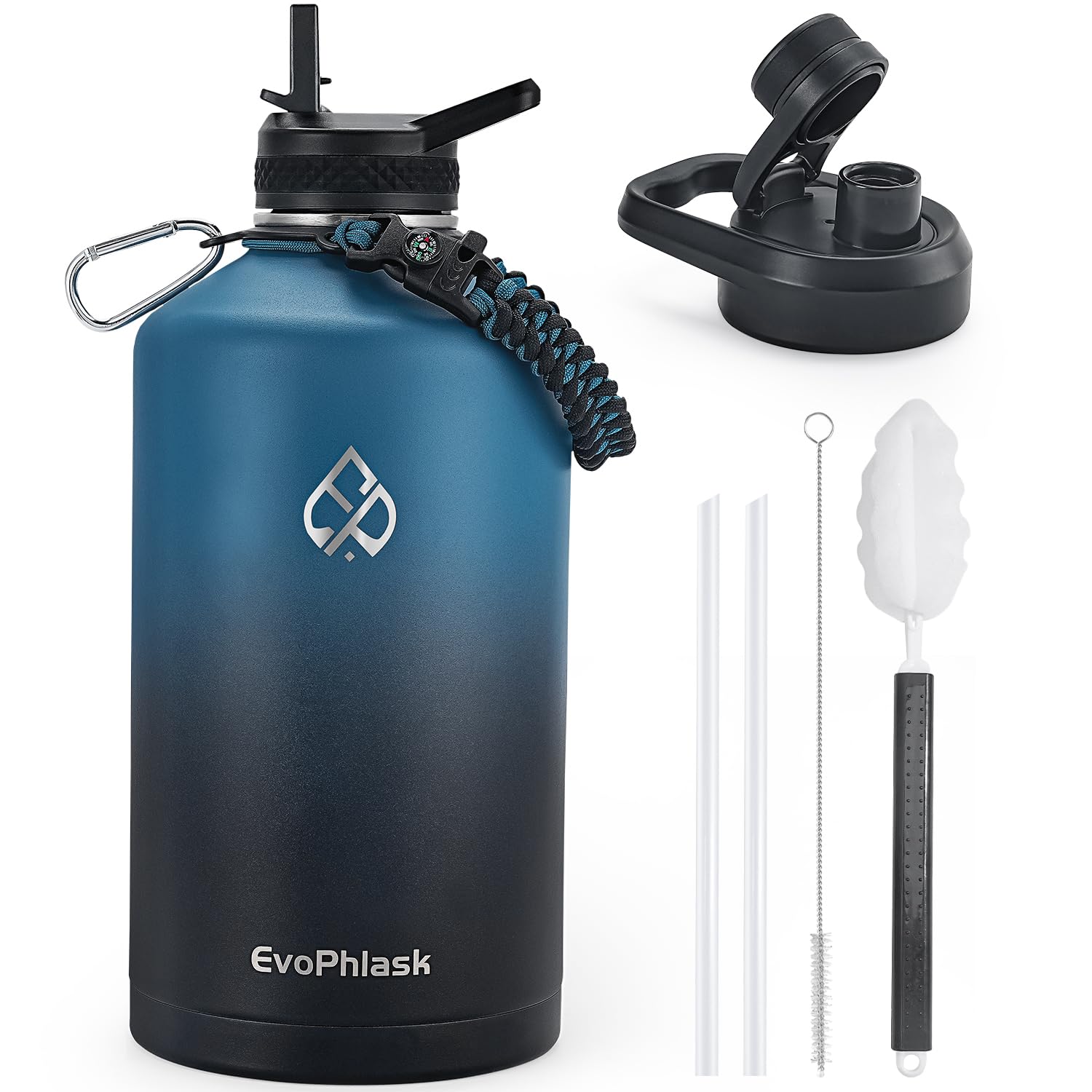 EvoPhlask 1 Gallon Water Bottle Insulated(Cold for 48Hrs), Indigo Black | Stainless Steel, BPA Free, Leak Proof, 128 oz Gallon Water Jug for Sport, Hiking, Camping