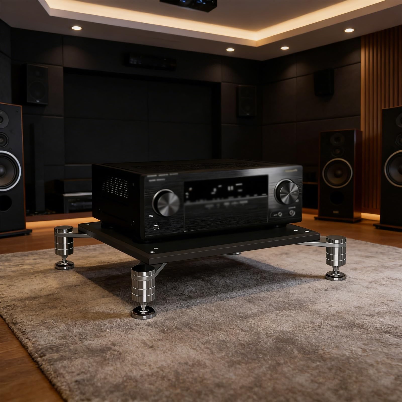 Rack audio video a 4 livelli Supporto multimediale ammortizzante Armadio stereo multifunzione Memoria a componenti aperti per Home Theater Nero Single Layer Entertainment Center