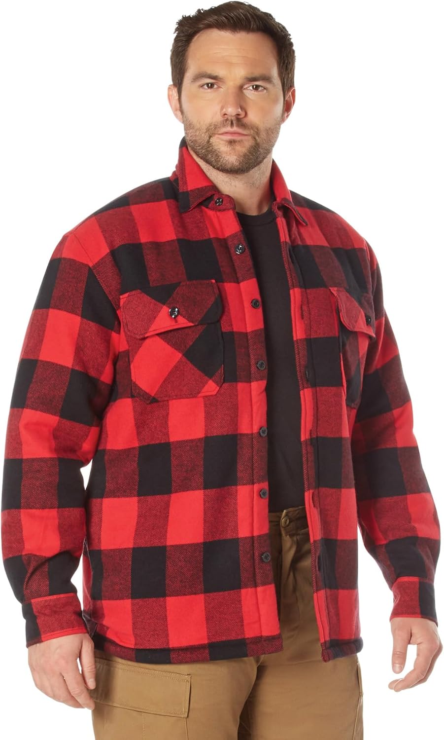 Rothco Extra Heavyweight Buffalo Plaid Sherpa Lined Flannel Shirt – Warm Outdoor Shacket, Red Plaid, XL - Image 4