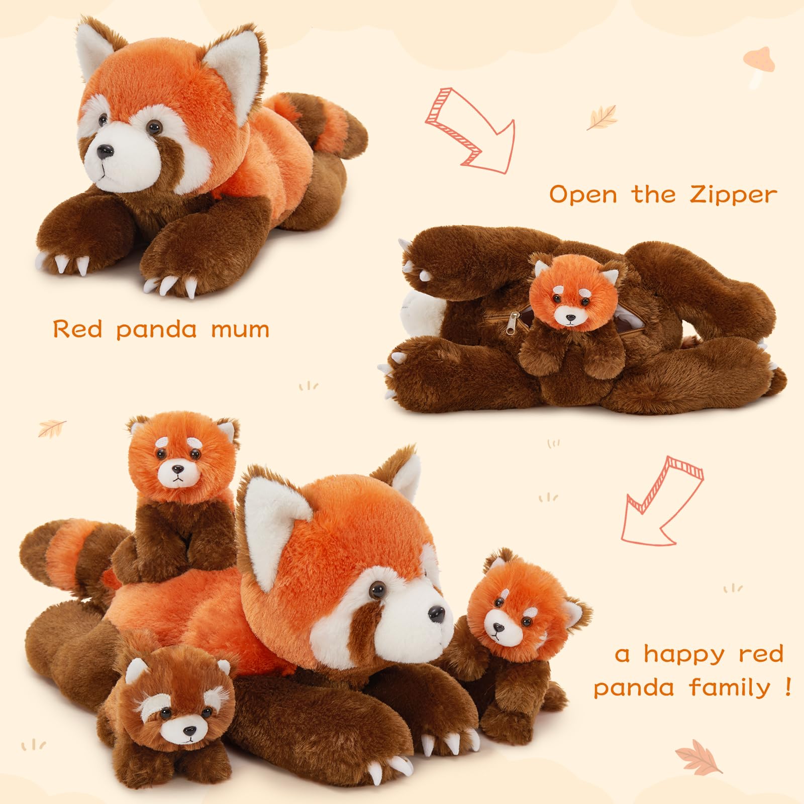 MorisMos Red Panda Plush Teddy with Babies inside, Realistic Cuddly Red Pandas Stuffed Animal Soft Toy, Kawaii Presents for Kids Girls Boys Birthday Party Decoration (45cm) — view 2