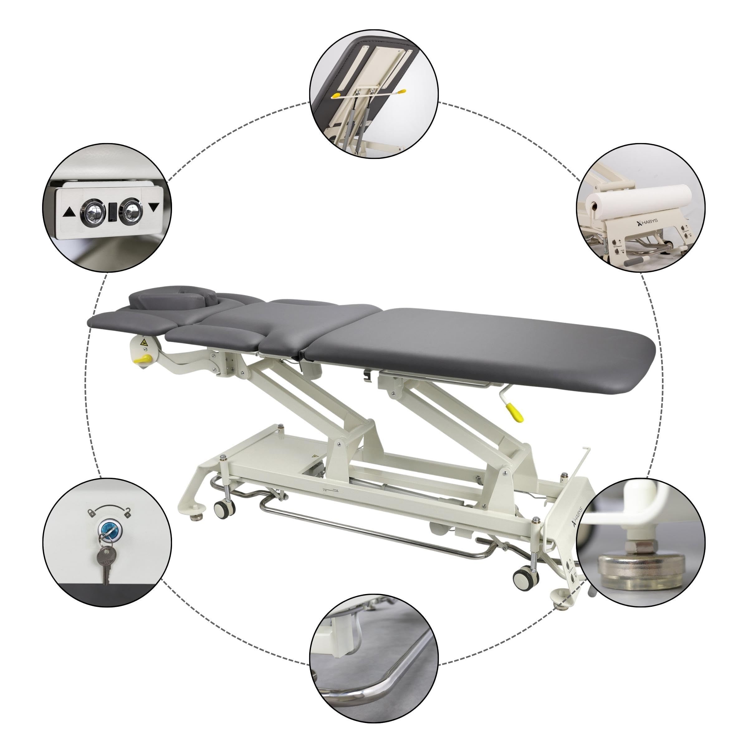 HABYS Evero X7 Ergo | Elektrische Massageliege Behandlungsliege Therapieliege Massagebank Kosmetikliege | Höhenverstellbar 198 x 68cm | Elektrisch | 7-Segmente | MDR-Zertifizieriung | Grau