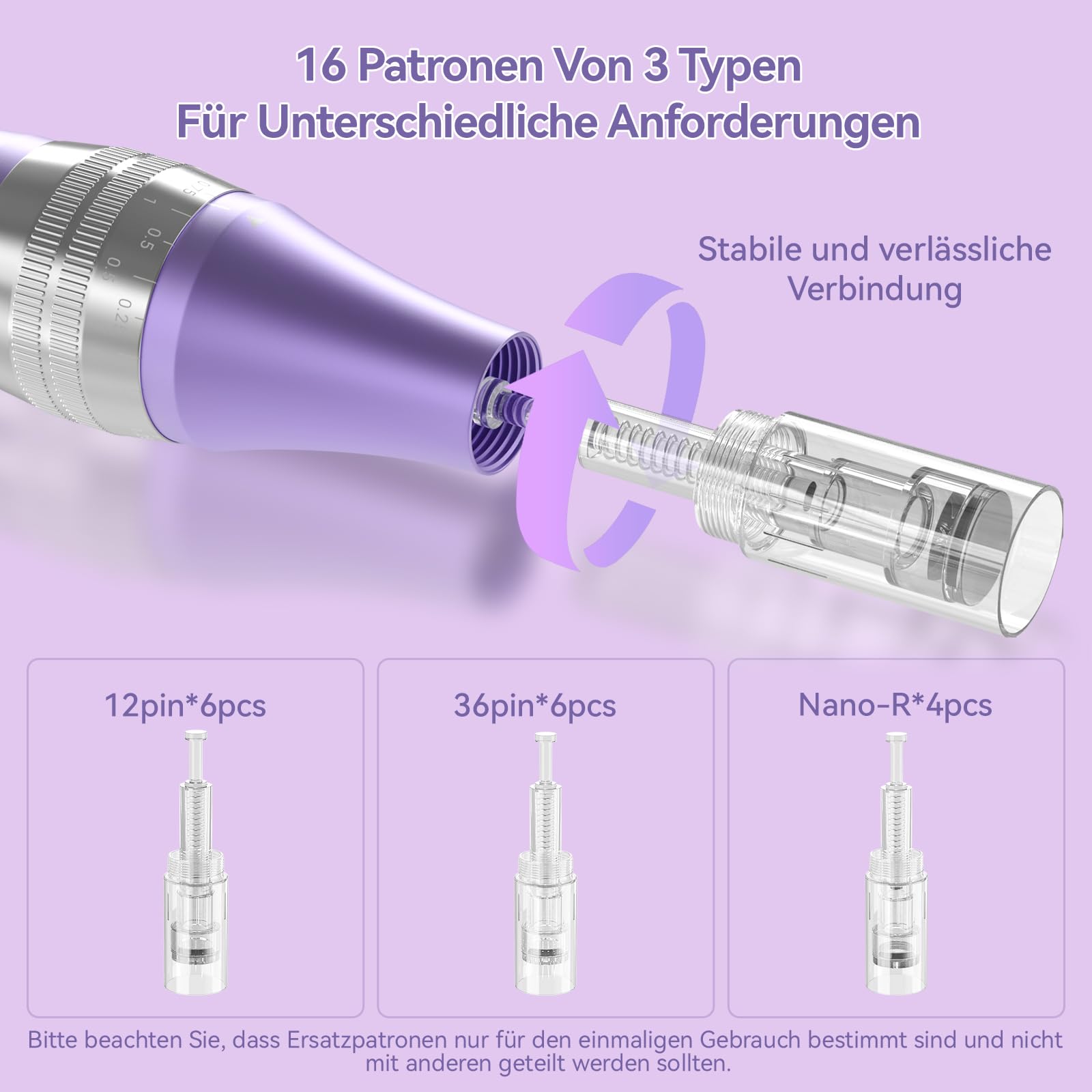QUELLE Microneedling Pen Elektrisch,Kabellos Dermapen Microneedling mit LCD Bildschirm und 5 Stufen inkl.16 Patronen für Hautpflege