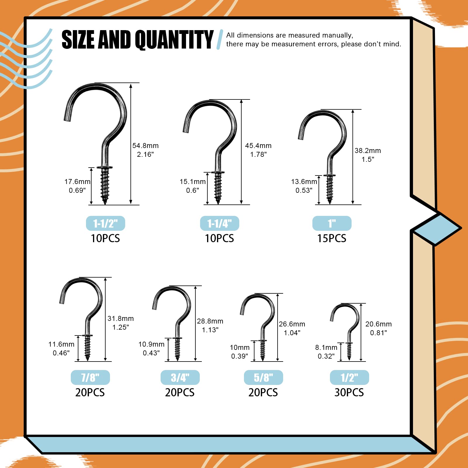Rustark 125Pcs Black Screw-in Cup Hooks Kit - Image 2