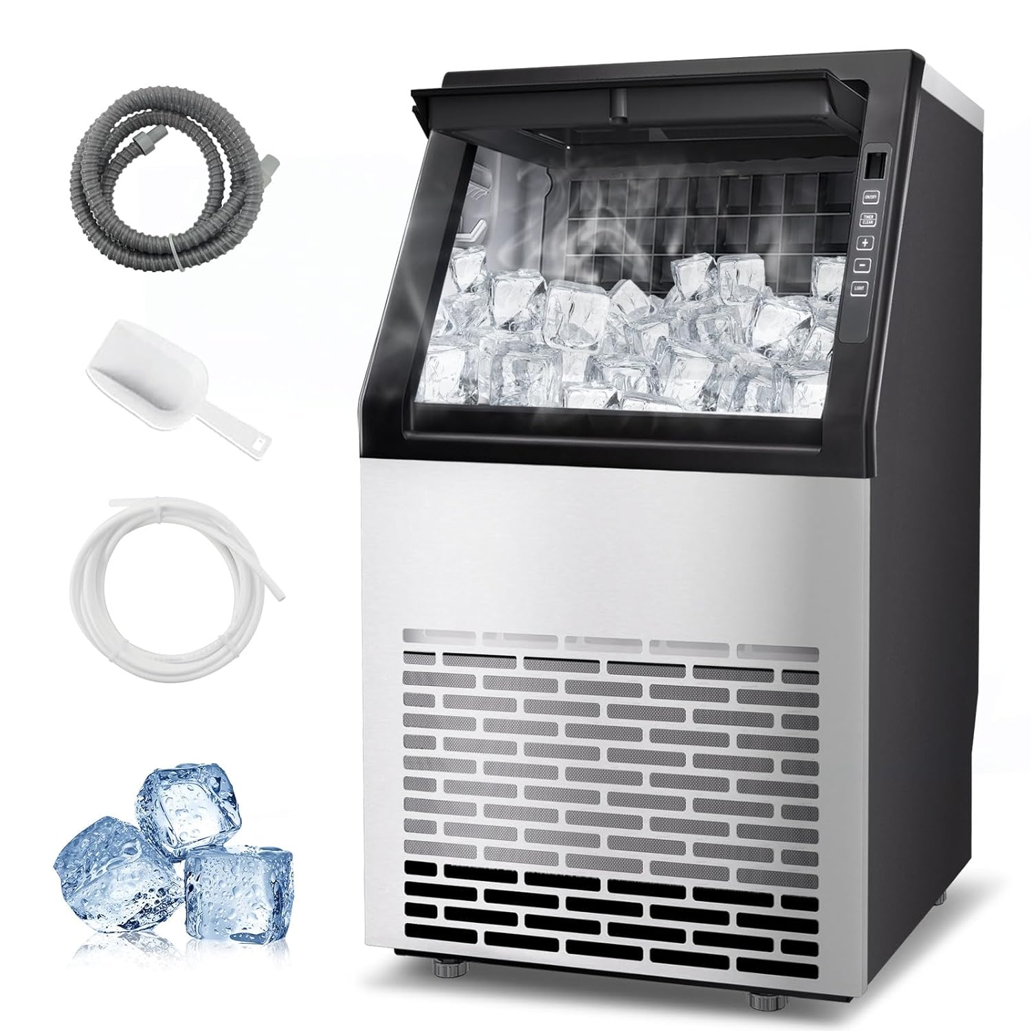 100lbs/24H Commercial Ice Maker Machine, Large Stainless Steel Under Counter ice Machine with 22lbs Ice Storage Bin, Ideal for Restaurant, Bars, Home and Offices