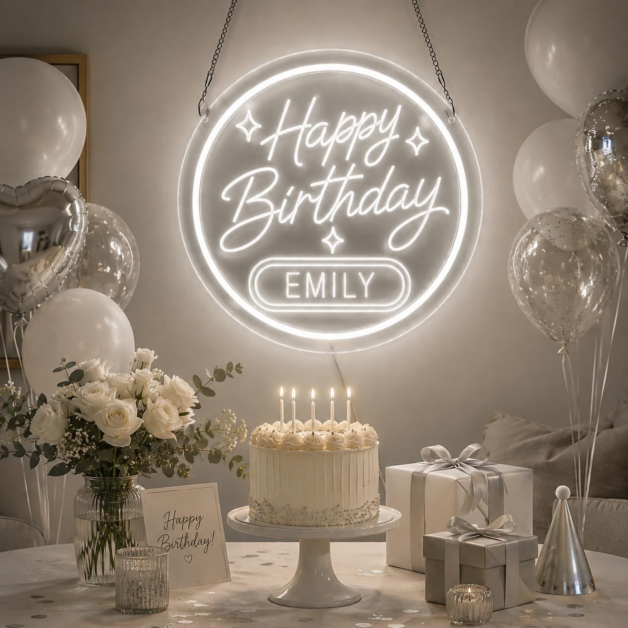 Personalized Birthday Neon Sign, Custom Name LED Light, 5 Sizes Party Decor
