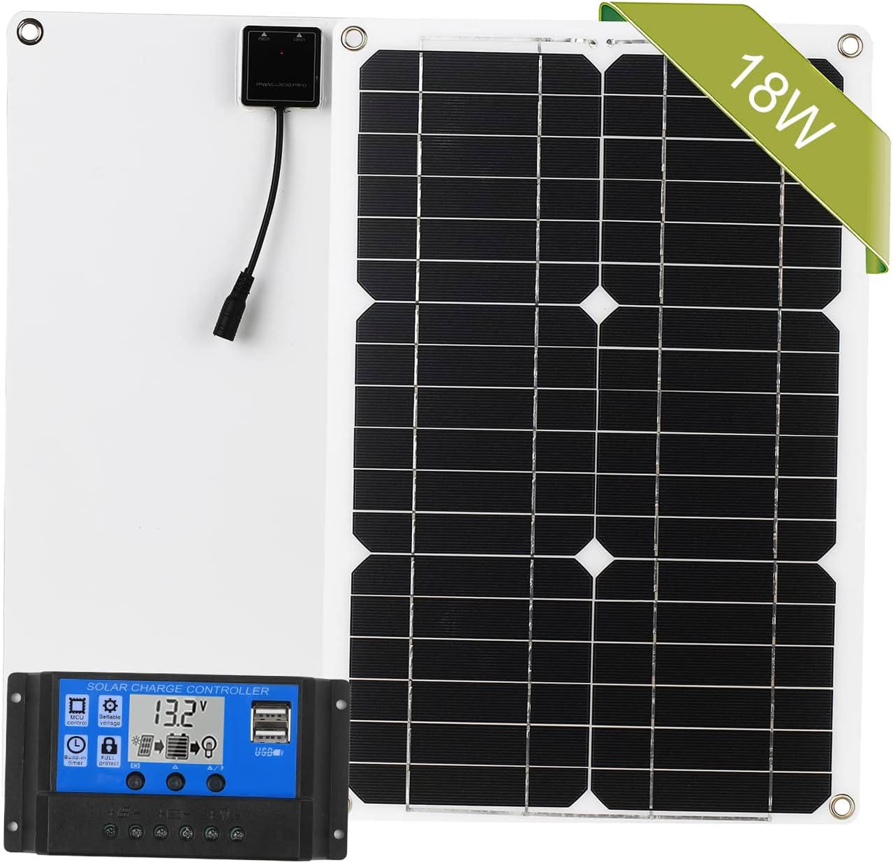 Panel,18W 12V Solar Panel Kit Dual USB Port Off Grid Monoline Module wi Solar Controller SAE Connection Cable Kits