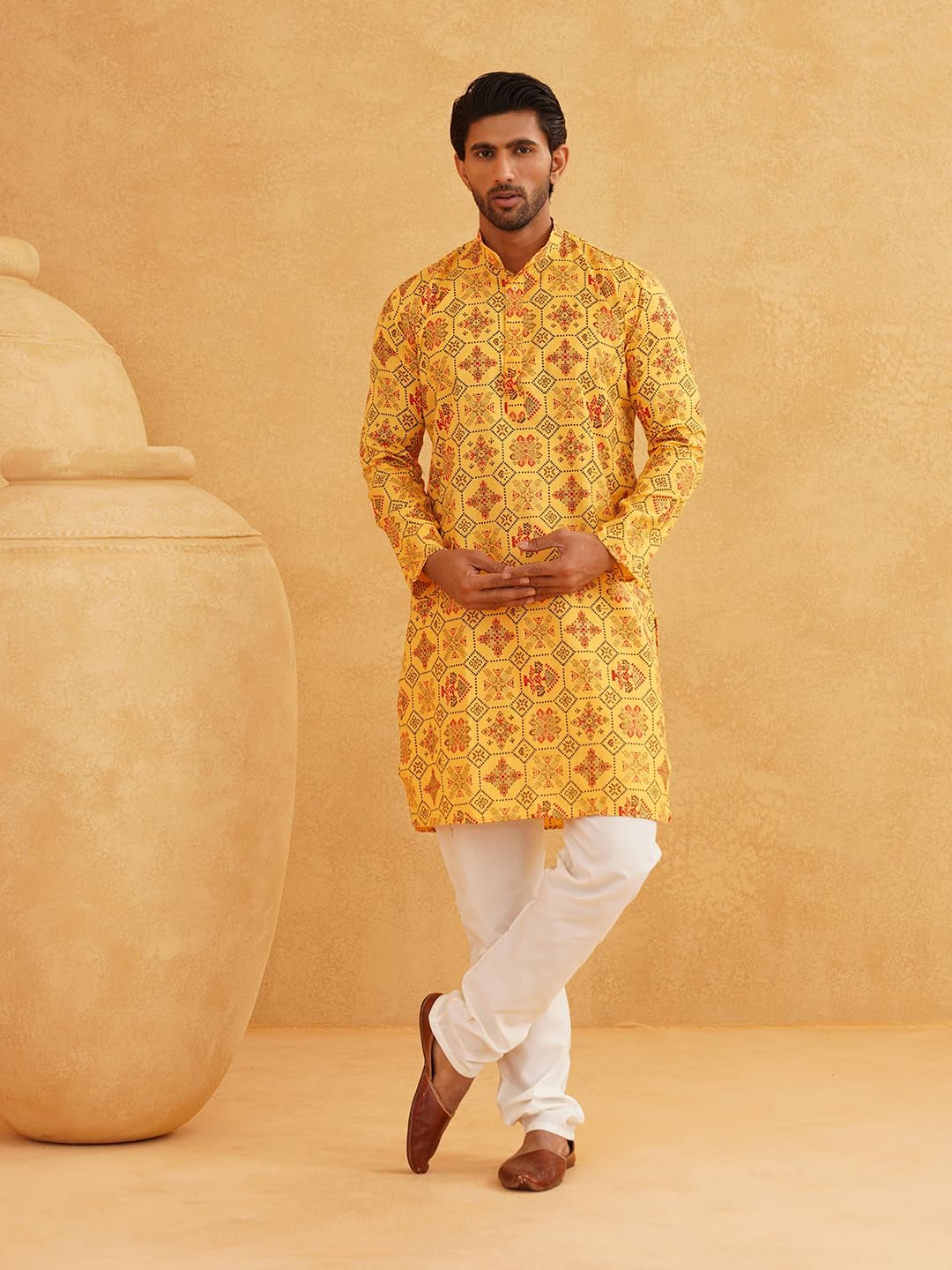 Size 54 Sojanya (Since 1958 Men'S Cotton Linen Blue Foil Printed Only Long Kurta