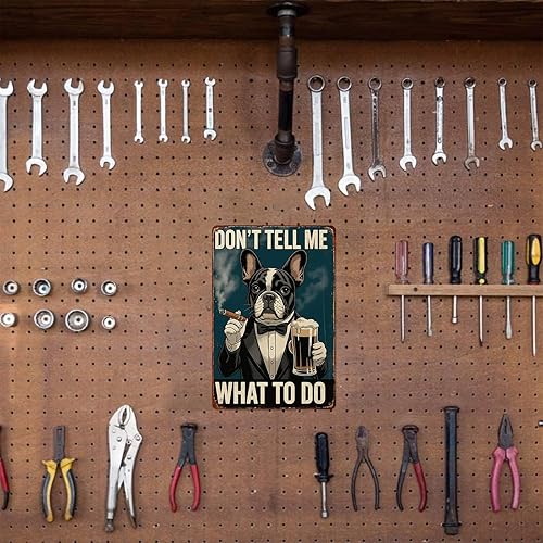 Miniatura 6 de Póster de letrero de metal retro retro con diseño de bulldog francés, fumar, beber, cerveza, decoración de pared, para garaje, hombre, cueva, baño,