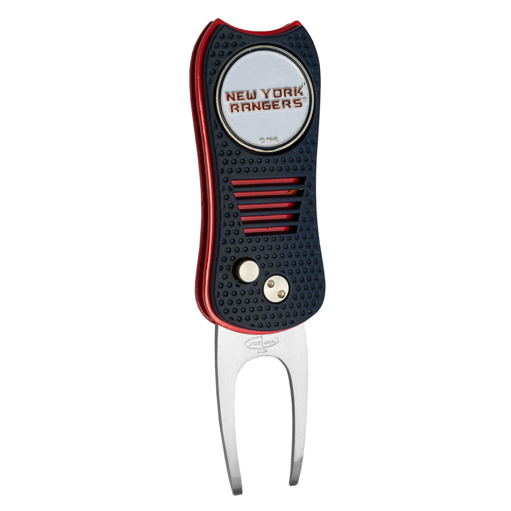 Team Golf NHL Switchfix Divot Tool with Double-Sided Magnetic Ball Marker, Features Patented Single Prong Design, Causes Less Damage to Greens, Switchblade Mechanism
