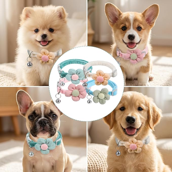 Collares para perro con flores y campana ajustables miniatura 6