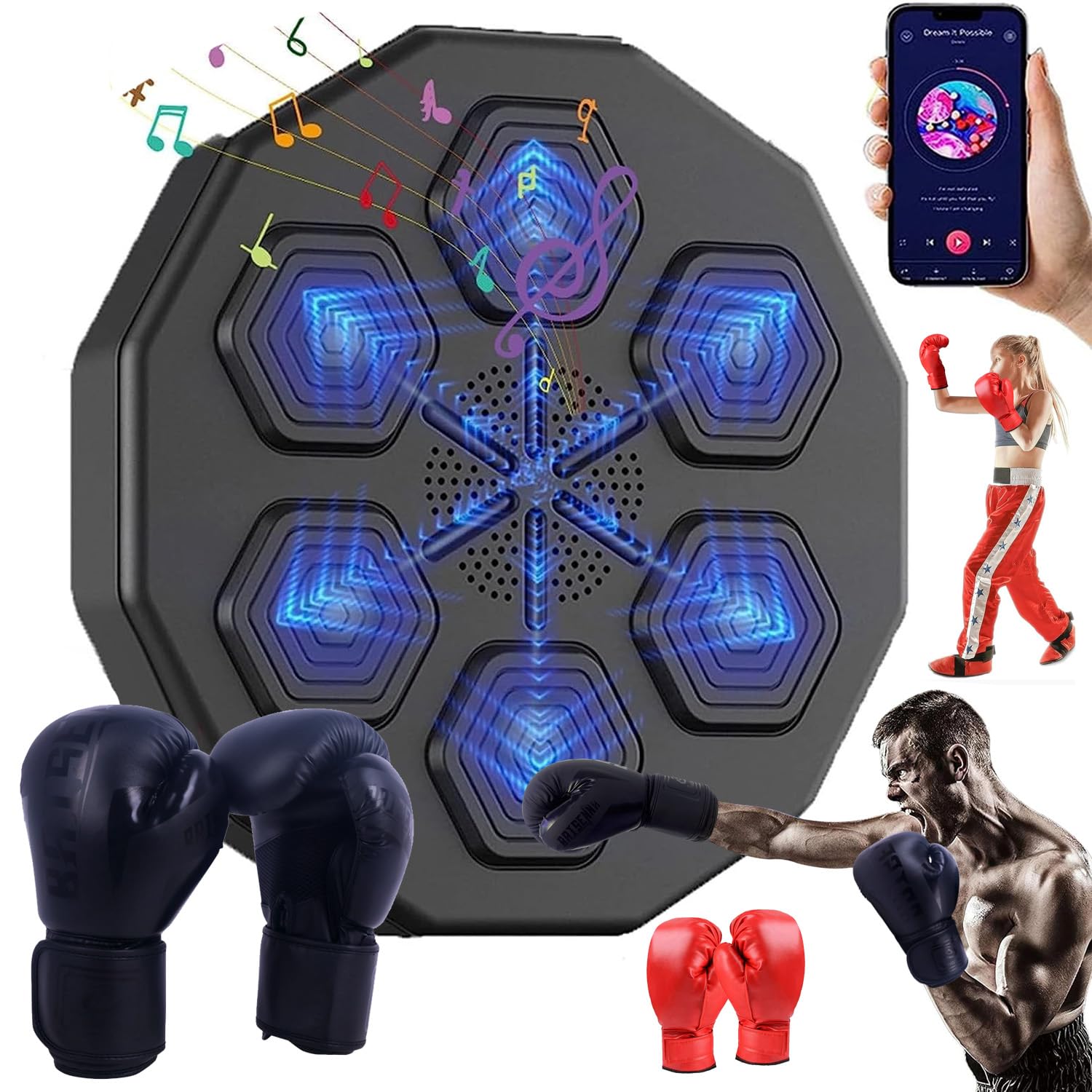 Máquina de Boxeo con Música Bluetooth Inteligente, Equipo de Boxeo de Música Montado En La Pared, con Guante De Boxeo