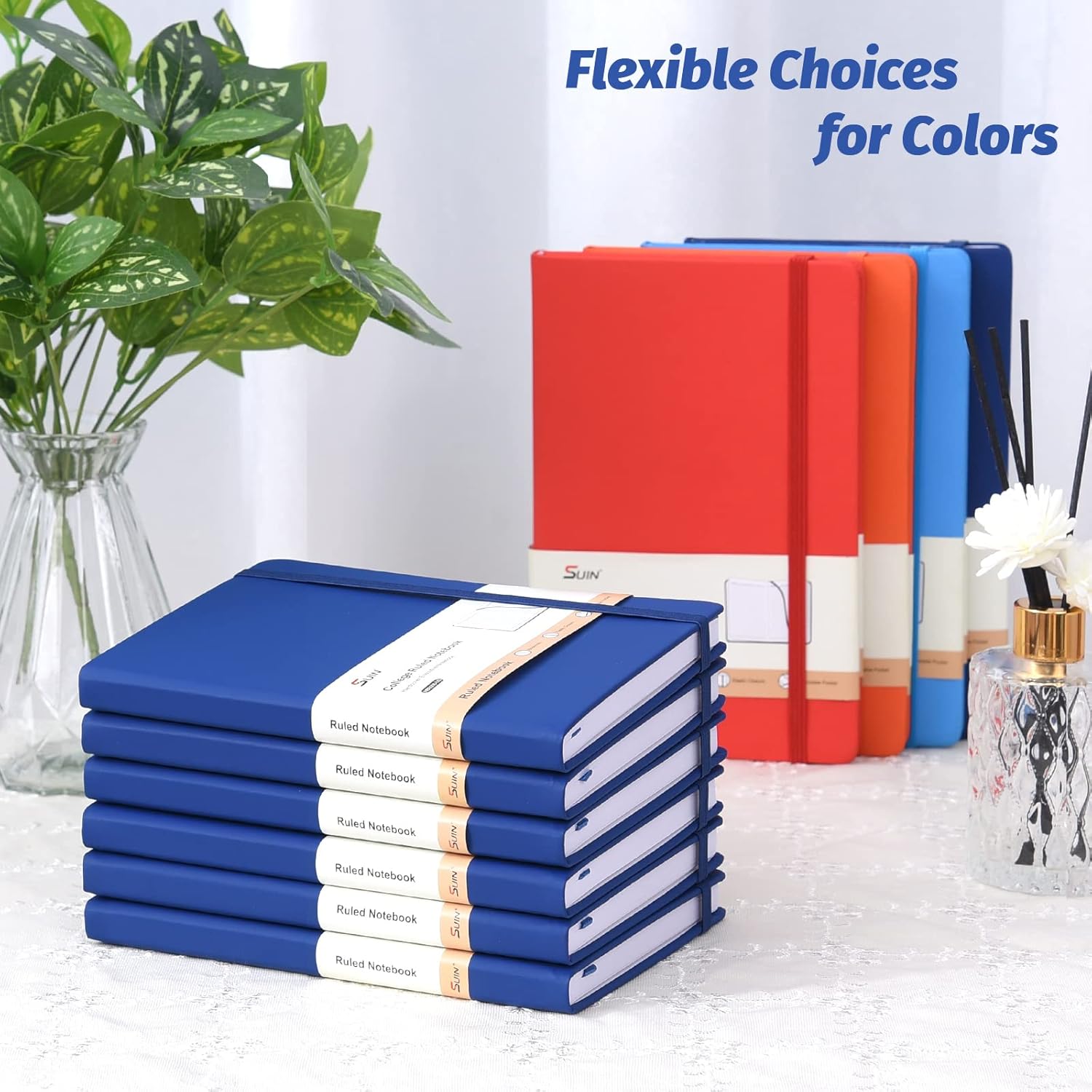 SUIN Hardcover-Journal-Notebooks, A5 Lined Journals Notebook for Writing 200 Pages, 8.2 x 5.5 inch, Classic Ruled Notebooks for Work/Travel/College (Navy Blue- 6 Pack)