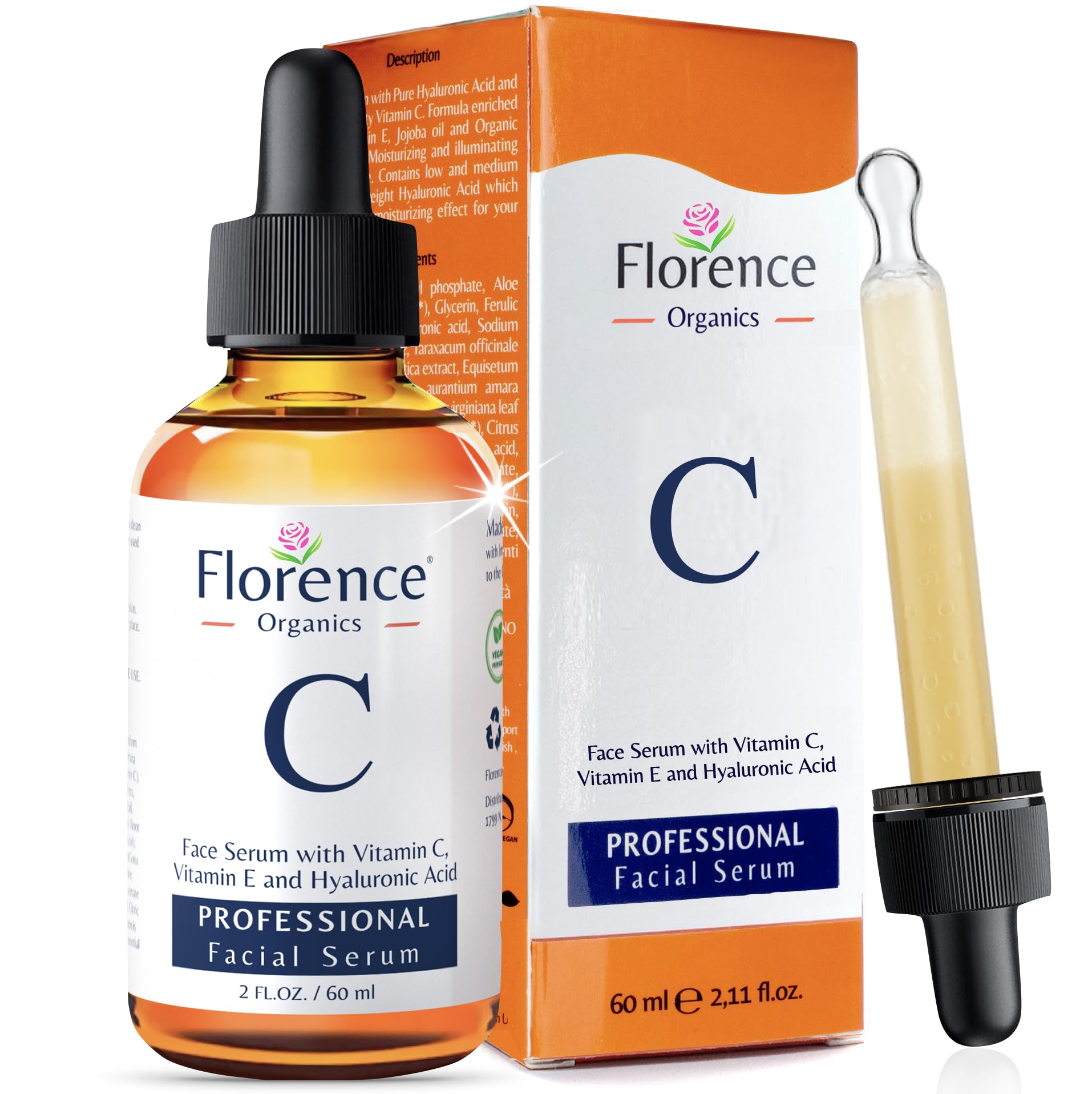 Big 2.11oz. Organic Vitamin C Serum for Face. Anti-Dark Spots, Wrinkles Skin Repair Serum with Hyaluronic Acid, Vitamin C & Niacinamide. All-in-One Brightening, Anti Aging Facial & Eye Area Skincare