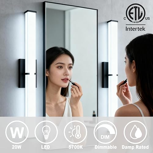 Miniatura 3 de Accesorios de iluminación de baño sobre el espejo 16 pulgadas ETL certificó luces de tocador modernas LED 5700K blanco frío 20W 2000LM regulable