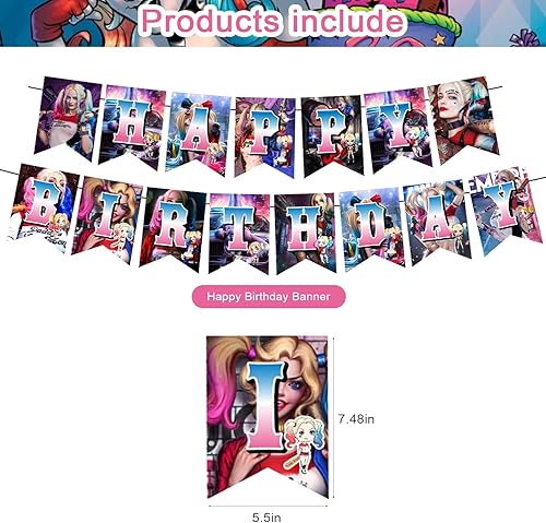 Miniatura 2 de Decoraciones de fiesta de cumpleaños de Joker Girl: globos rosas y azules, pancarta, decoración de pasteles, 12 adornos para cupcakes