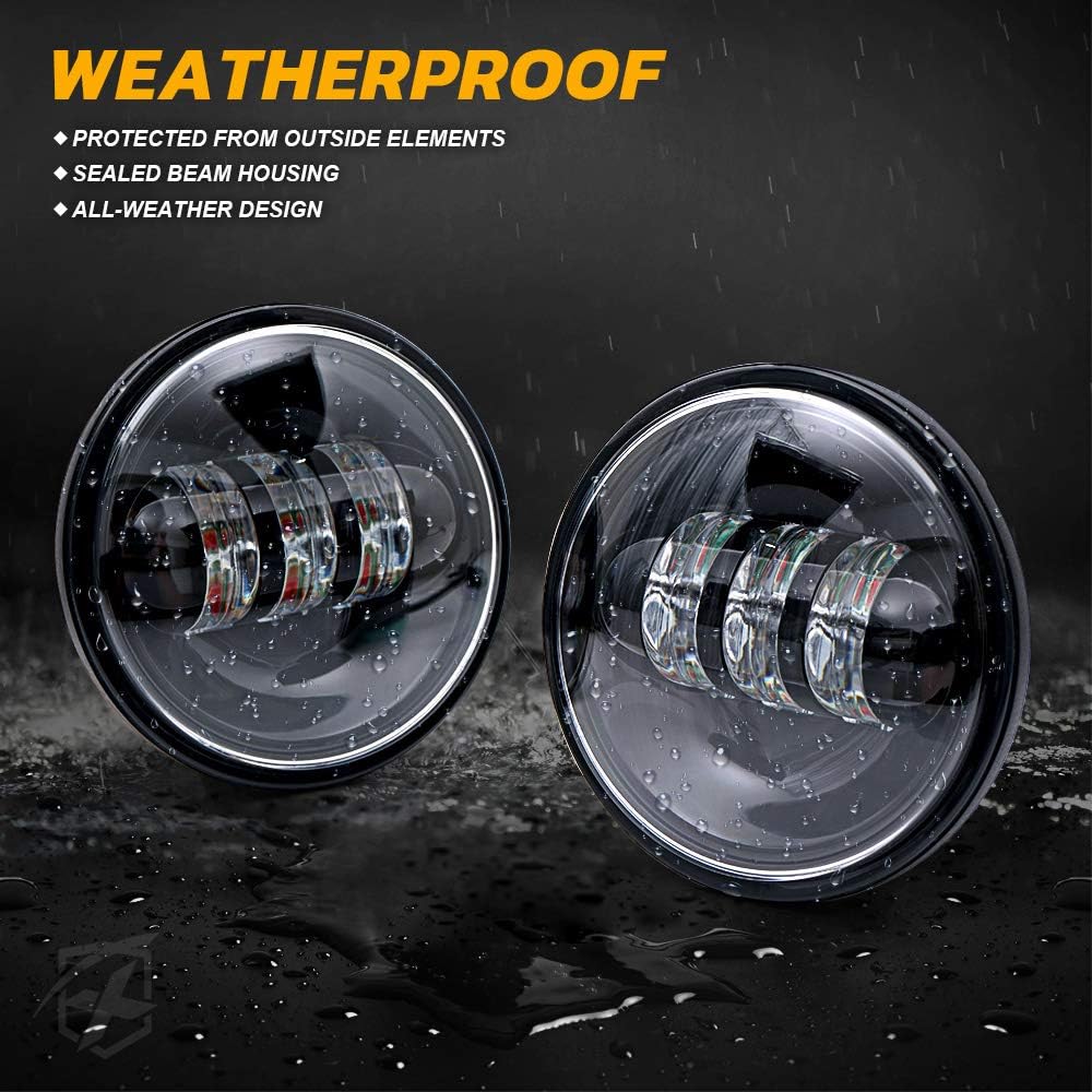 Xprite 4.5" Motorcycle Spot Lights, 4-1/2 Inch White LED Foglight Passing Light Driving Projector Lamp Spotlight Compatible with Harley Davidson Auxiliary Fog Lamps - Black