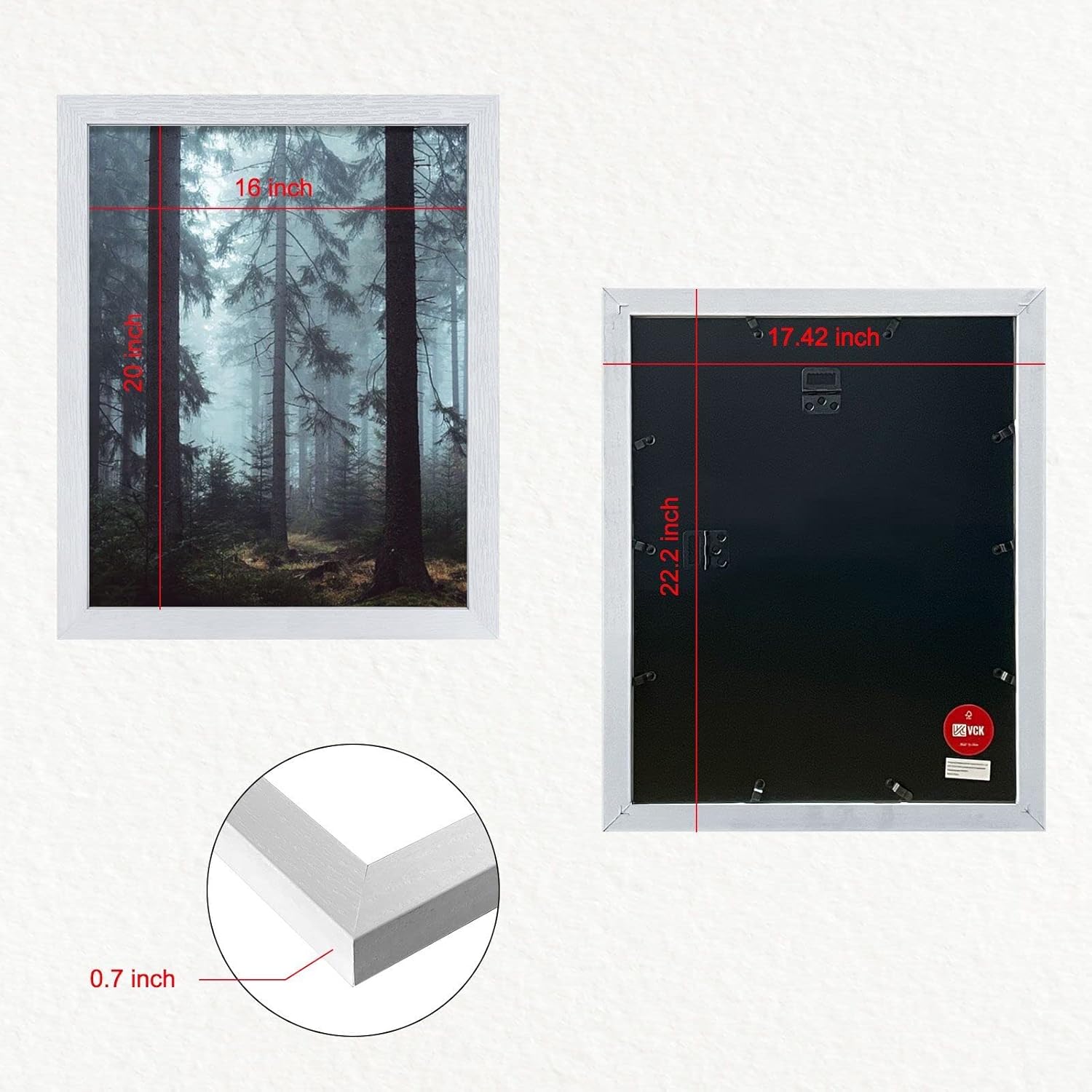 VCK 16x20 Poster Frame in White with Polished Plexiglass Set of 5 Horizontal and Vertical Formats with Included Hanging Hardware -