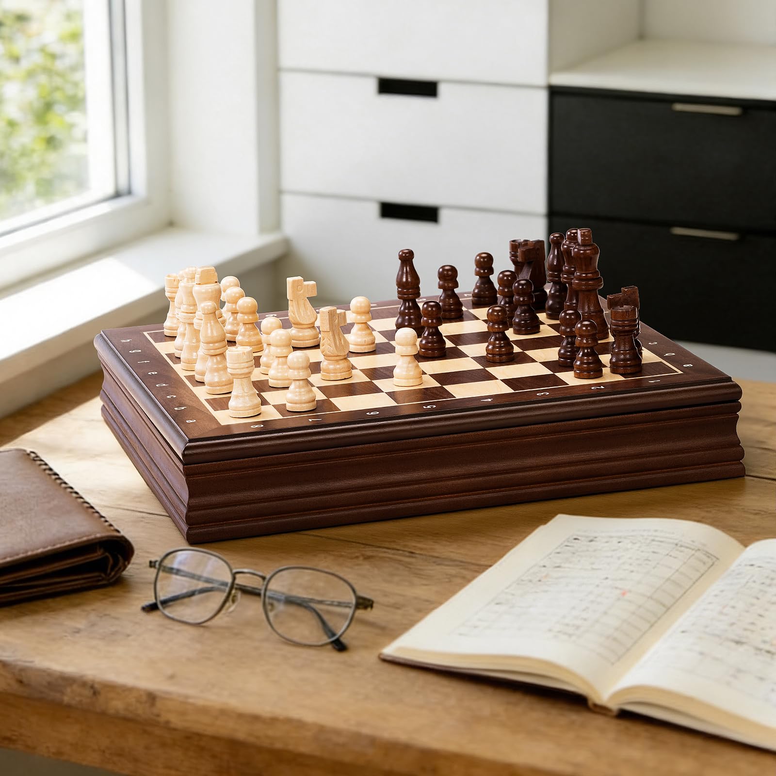 Peradix Magnétique Échiquier en Bois avec Couvercle Amovible, Jeu d'Échecs et de Dames 2-en-1 avec Pièces, Cadeau Traditionnel pour Adultes et Enfants