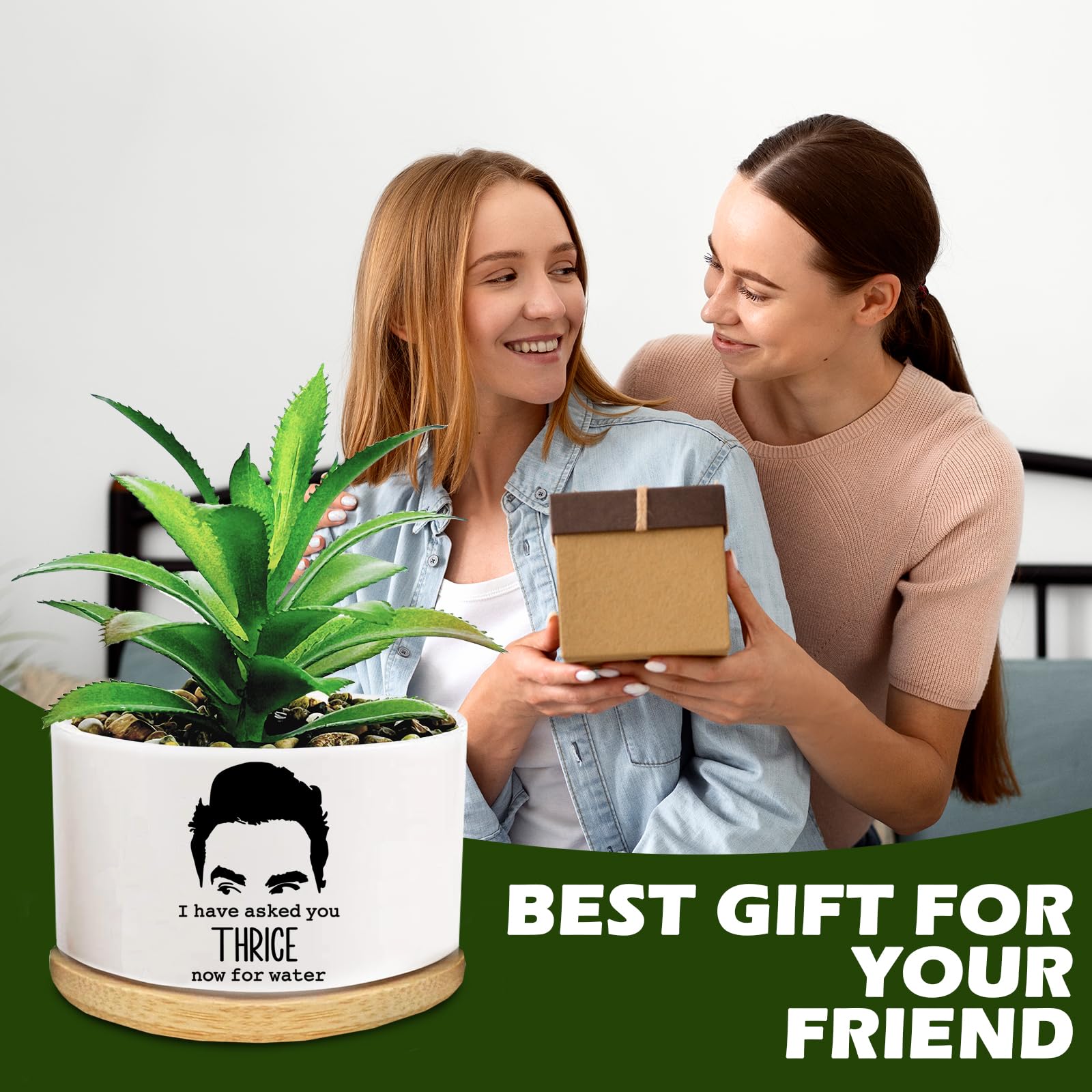 FZTUON Thank You for Helping Me Grow Succulent Planter Pots with Bamboo Tray, Indoor Planter for Women Men, Friends - Image 3