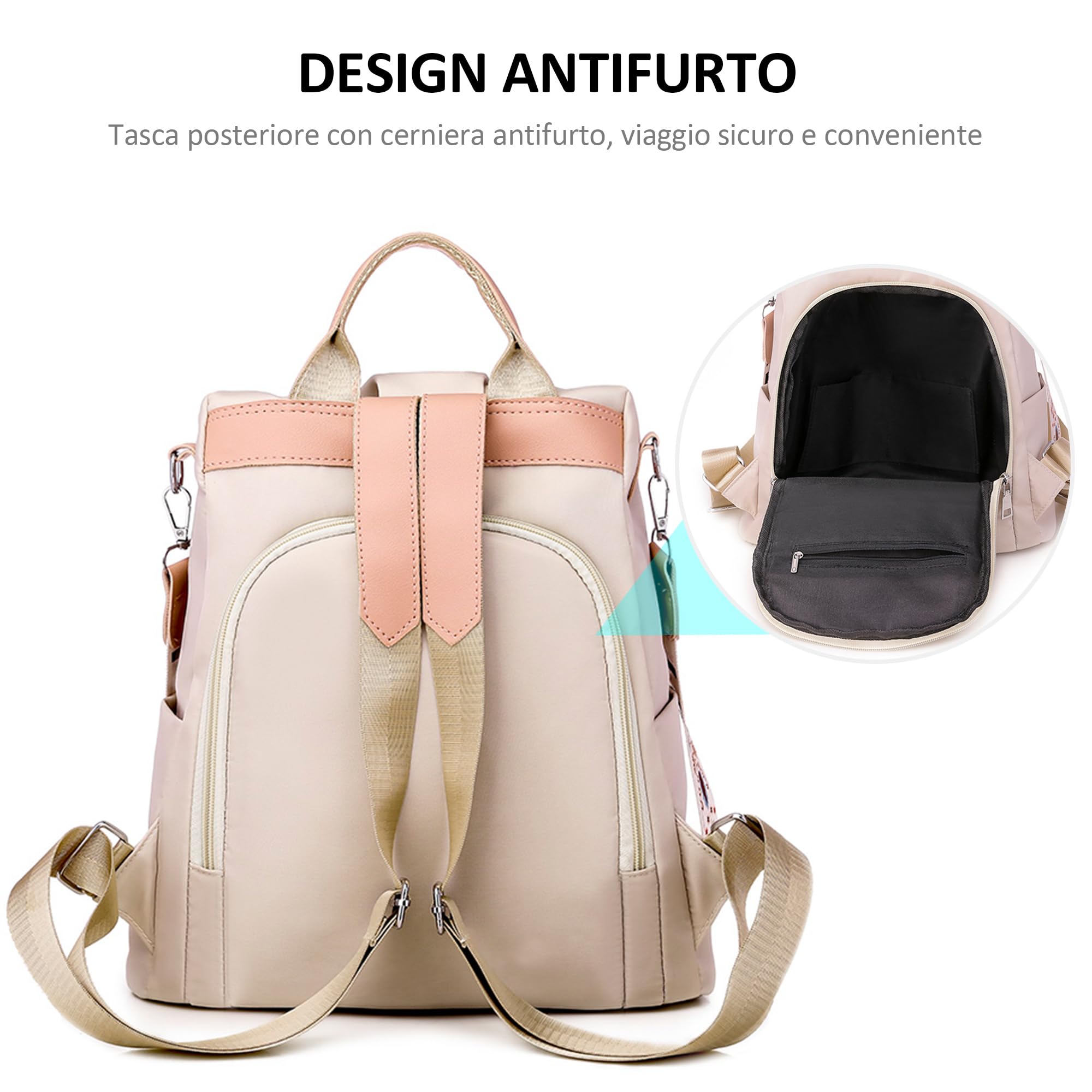 DORRISO Zaino Donna Carino Nylon Borsetta Viaggio Daypack Anti Ladro Zainetto Casual Borse a Tracolla Scuola Outing Nylon Donna Zaino Marrone