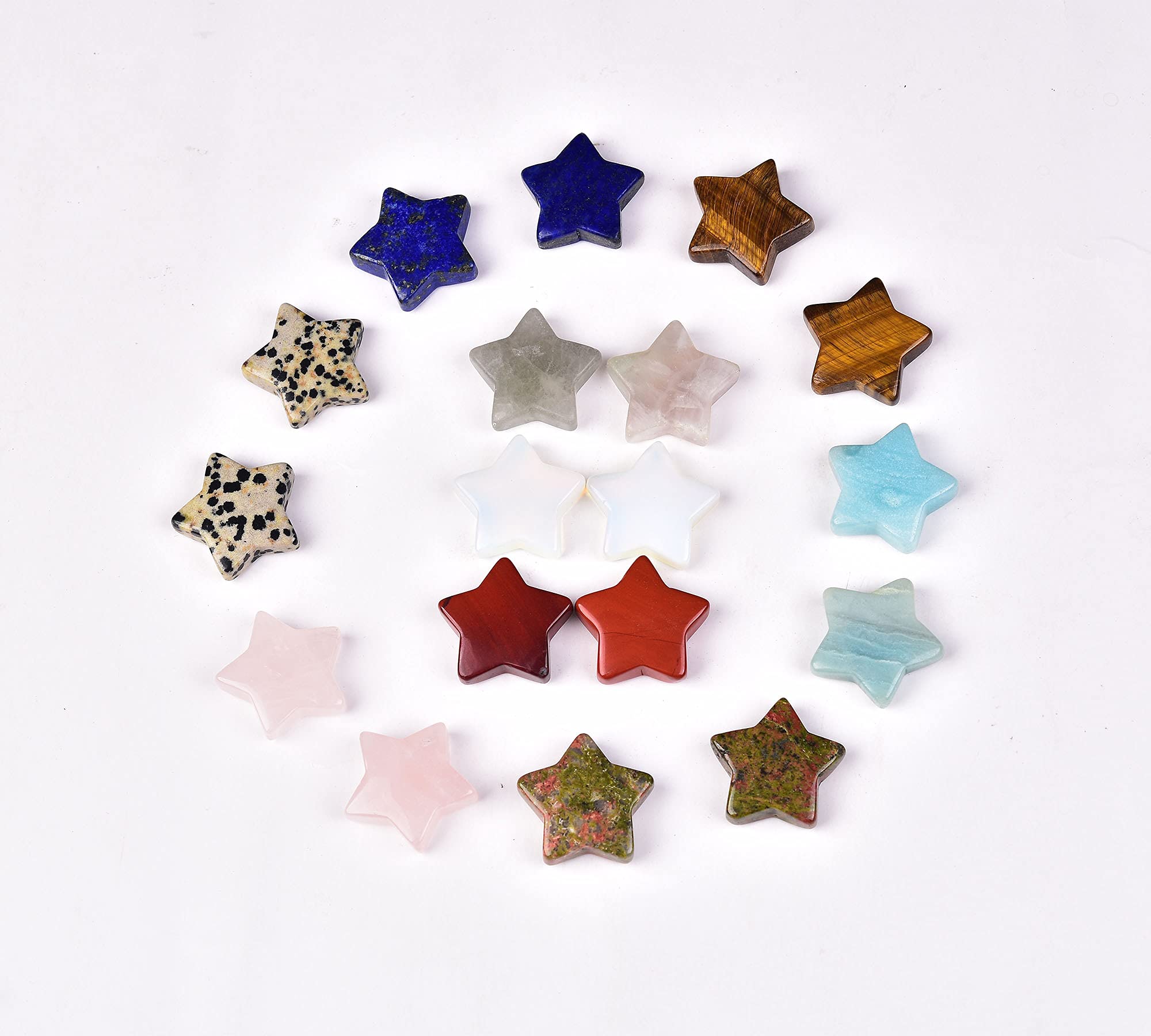 JIC Gem 18 PCS Five Pointed Star Shape Natural Stone Healing Crystal Worry Chakra Reiki Balancing for Jewelry Making