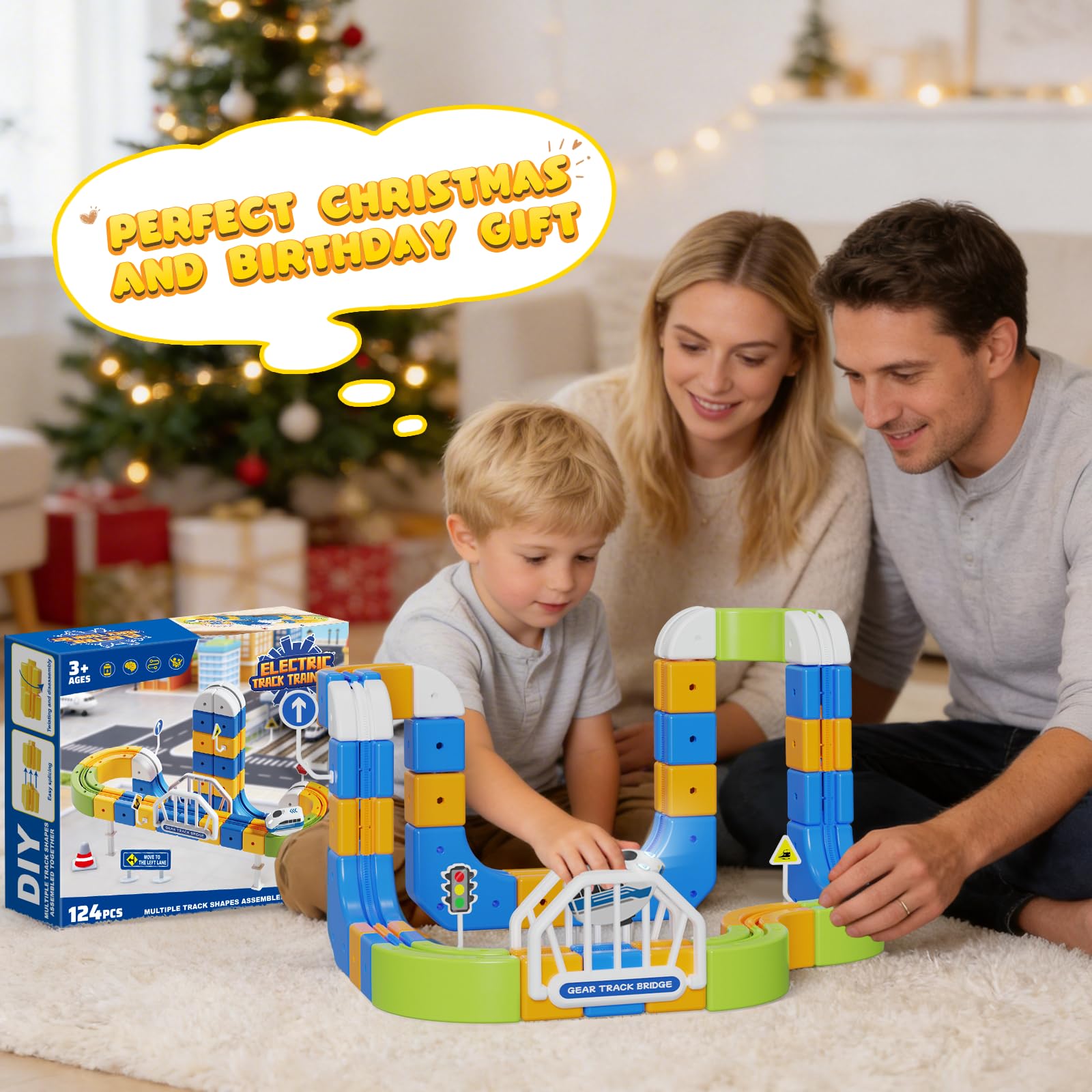 Hzitcigm Tren Eléctrico Juguete Niños – 124 Piezas (36 Vías + 1 Tren) Pista Flexible 3D Antigravedad, Juego de Construcción DIY Stem, Circuito Tren Motorizado USB, Regalo Niños 3 4 5 6 7 8 Años — view 8