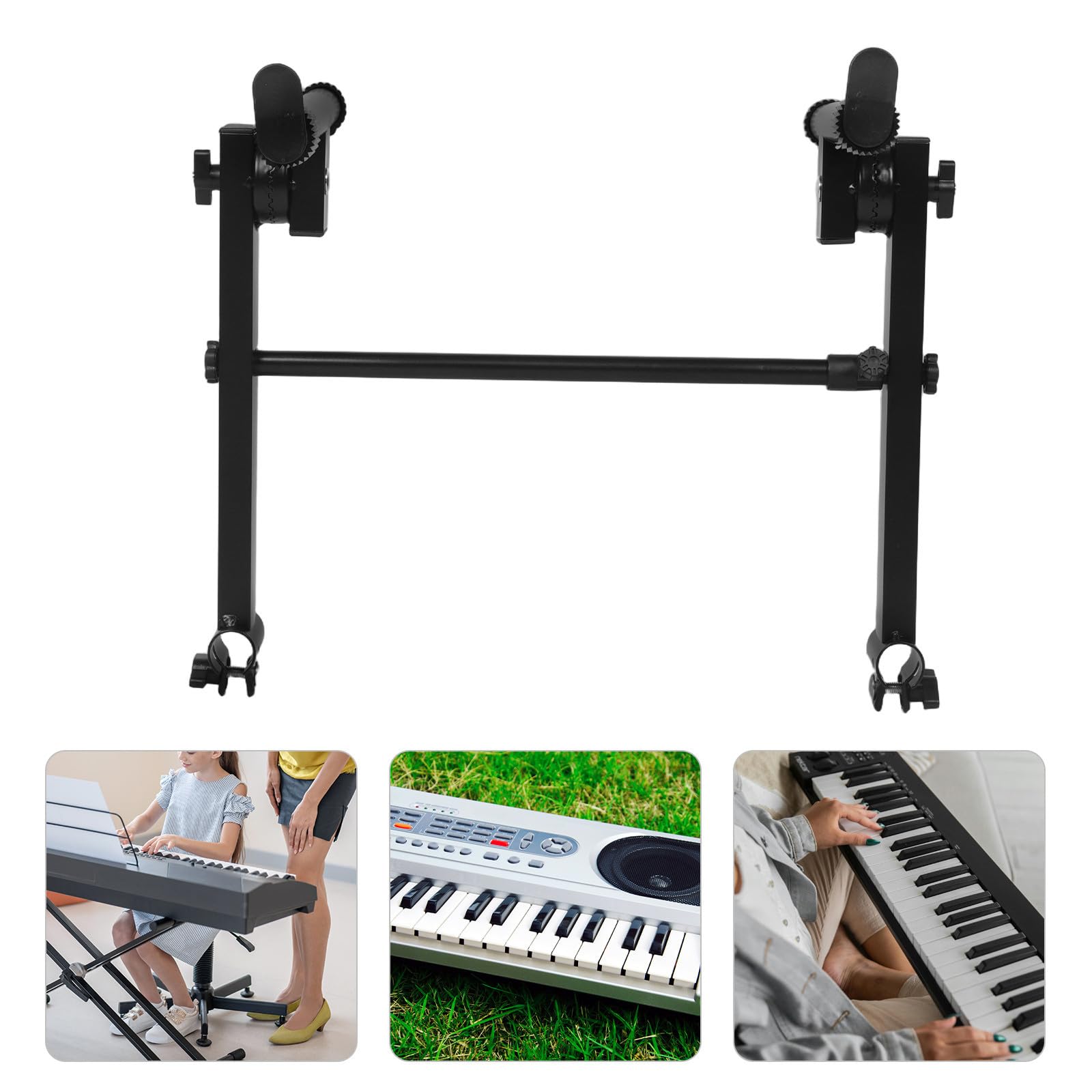 HANABASS Soporte Ajustable Doble Nivel para Teclado Electrónico y Sintetizador, Estructura Metálica Portátil Antideslizante para Conciertos y Presentaciones