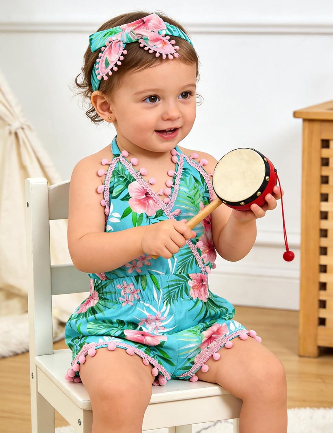6M-3T Baby Girl Backless Bodysuit Outfit Set Romper Jumpsuit with Headband - Image 2