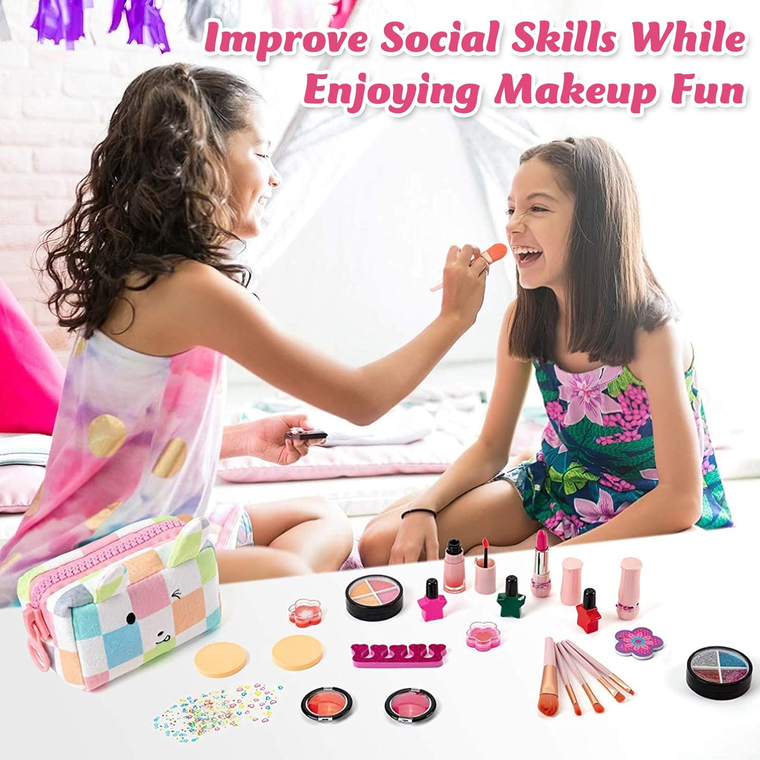 EFOSHM Makeup Toys for Girls- 27 Pieces Washable Kids Makeup kit- Safe & Non-Toxic Beauty Set for Christmas Birthday Party- Comes with Cute Rabbit Cosmetic Bag : Toys & Games