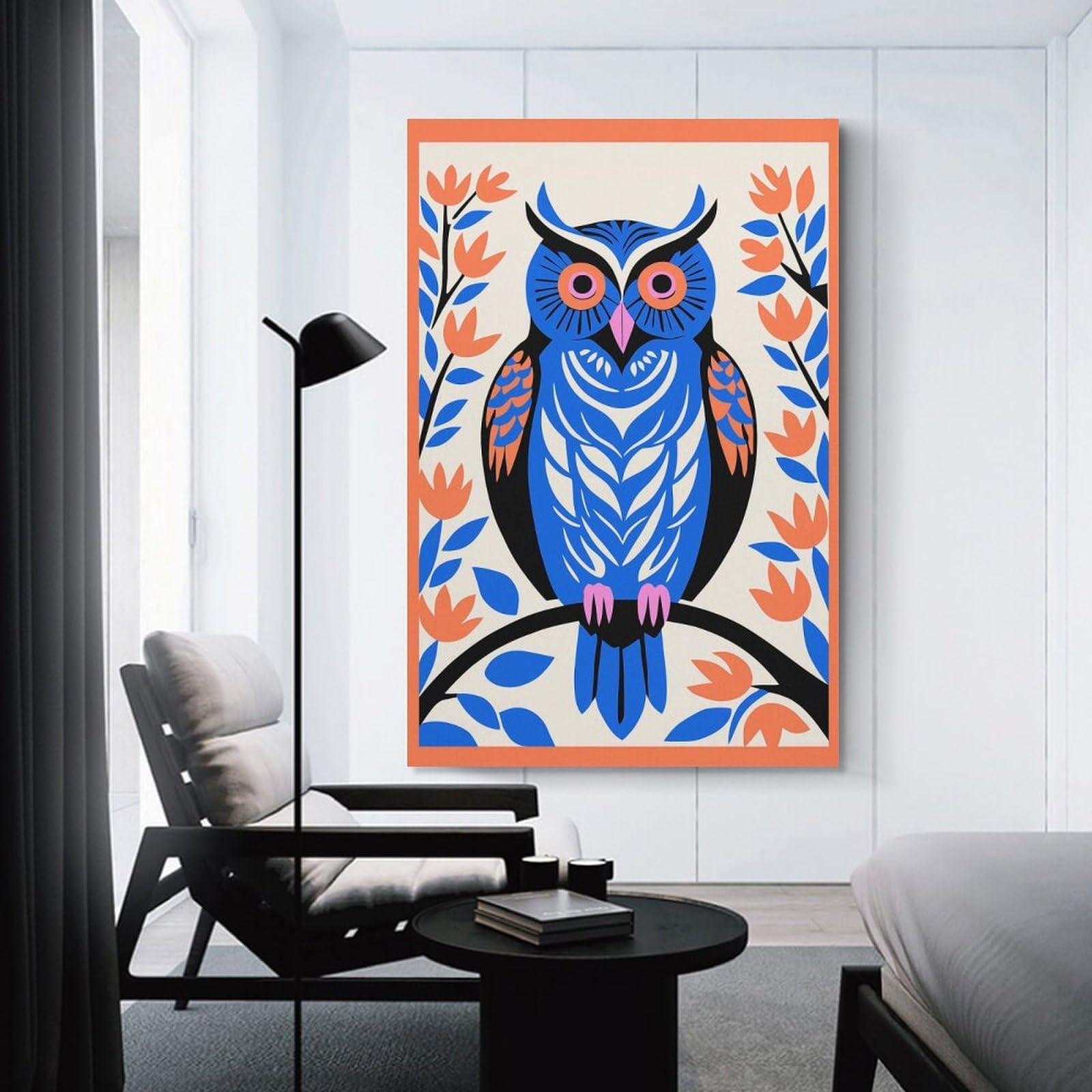 Junmoney Bohemian Colorful Owl Canvas Art Print, 24x36inch(60x90cm), for Home Walls, Creative Rooms Or Shared Spaces, Decorative Artwork with Broad Appeal