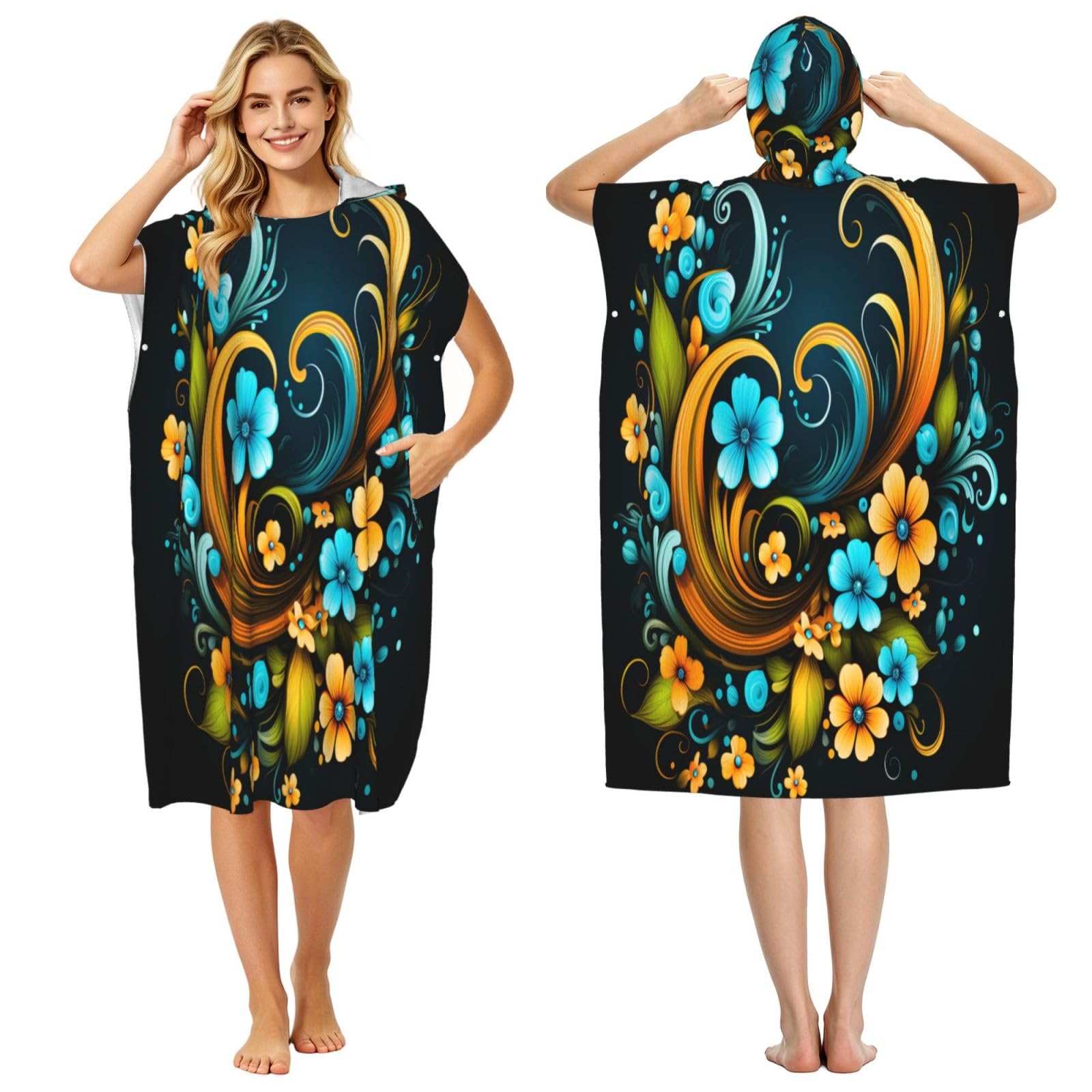 DTHKJNLSF Beautiful Blooming Mandala Adult Hooded Beach Poncho Towel