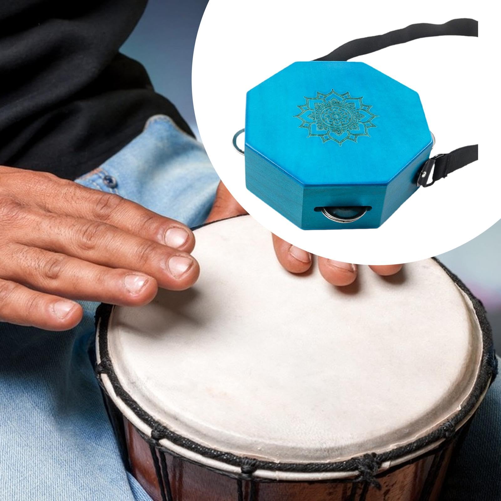 Cajon Portable En Bois, Tambour à Main, Instrument de Percussion, Tambourin, Shaker, Design Rotatif, Fait Main En Bois, Idéal pour Les Débuta, Octogone Bleu