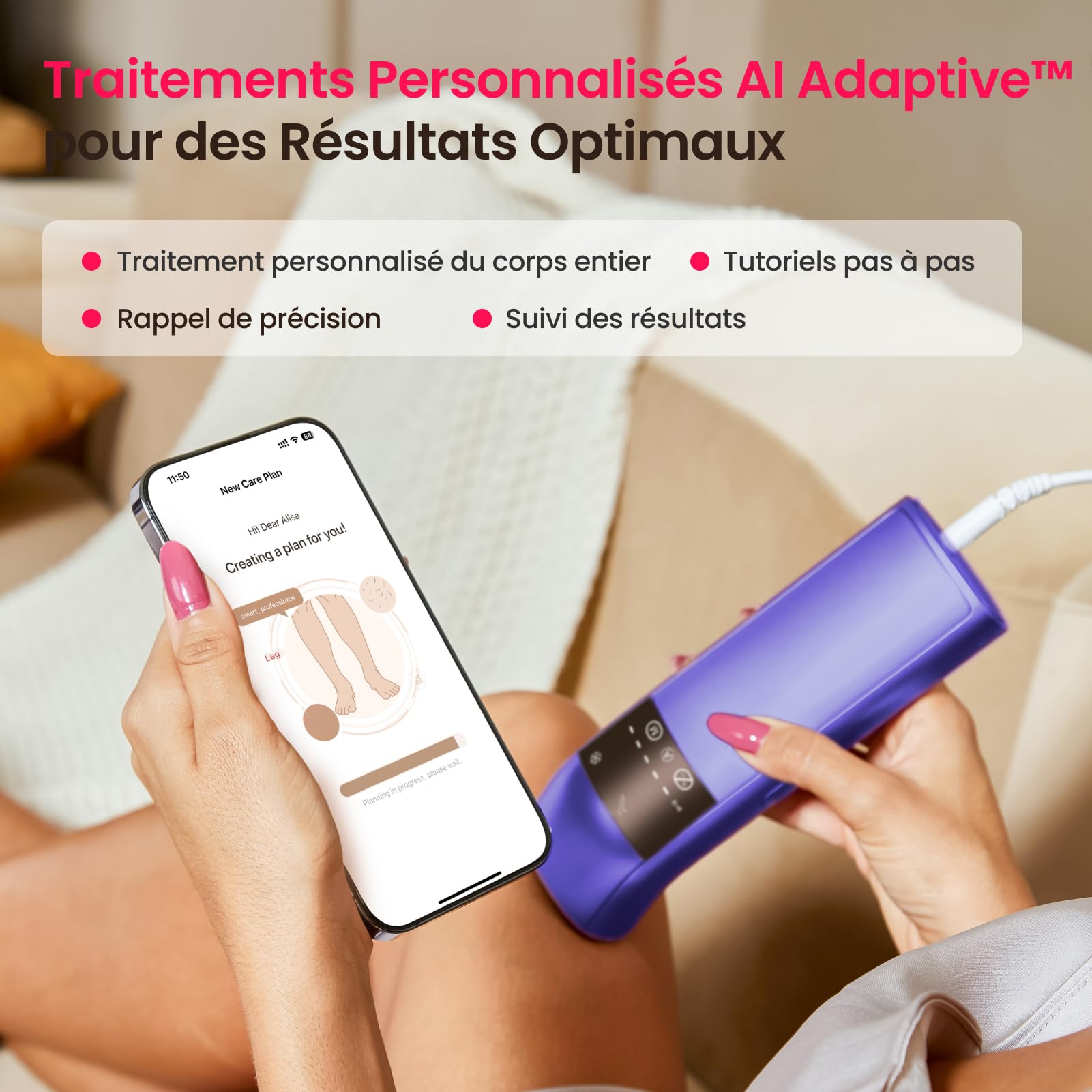 Épilateur Lumière Pulsée, 12cm² avec Saphir Glacial 3℃ Indolore, Max 25J