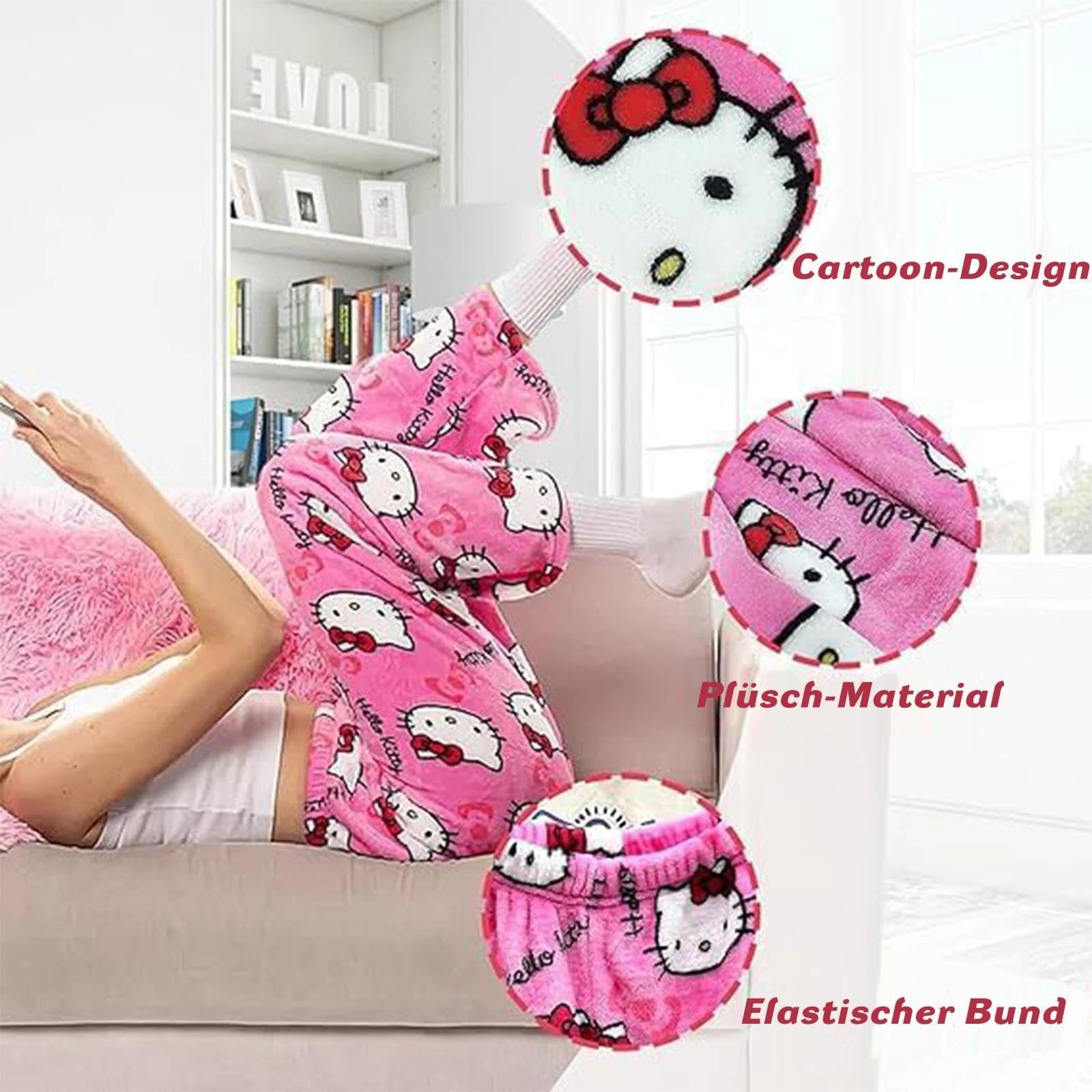 Pantalones de pijama para mujer, pantalones largos de pijama de anime, pantalones largos de franela, dibujos animados kawaii, mullidos y cálidos, pantalones de salón Y2K para mujer, otoño e invierno