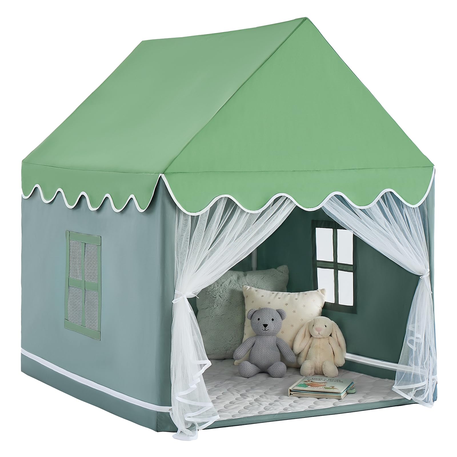 Wilwolfer Kinderzelt mit Matte: Kinderspielzelt für Kleinkinder - Kinderzelte für drinnen und draußen, Prinzessinnenspielhaus für Mädchen und Jungen, Spielzeughaus, (Grün)