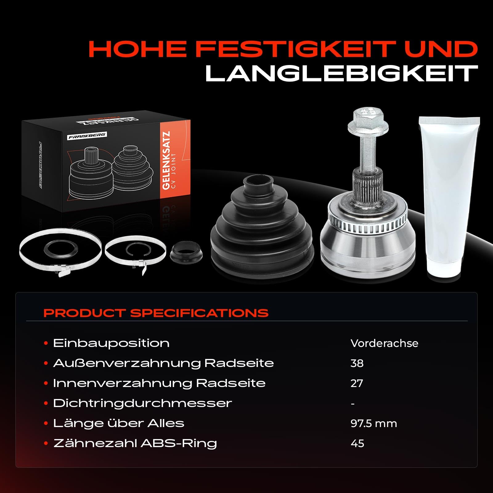 Frankberg Gelenksatz Antriebswelle Vorne Kompatible mit A4 1995-2006 A6 1997-2005 A8 1994-2000 Allroad 2000-2005 Superb I 2001-2008 Pa.ssat 1996-2005 Replace# 8D0498099D