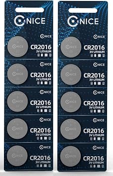PACK OF 10 Nice Power  CR2016 Coin Batteries Stable Long Metal Cell Lithium Li-ion Lifetime No Leakage - Watch LED Light Torch Computer Electronic Toy Remote - Button Battery 3V 10 PACK CR2016