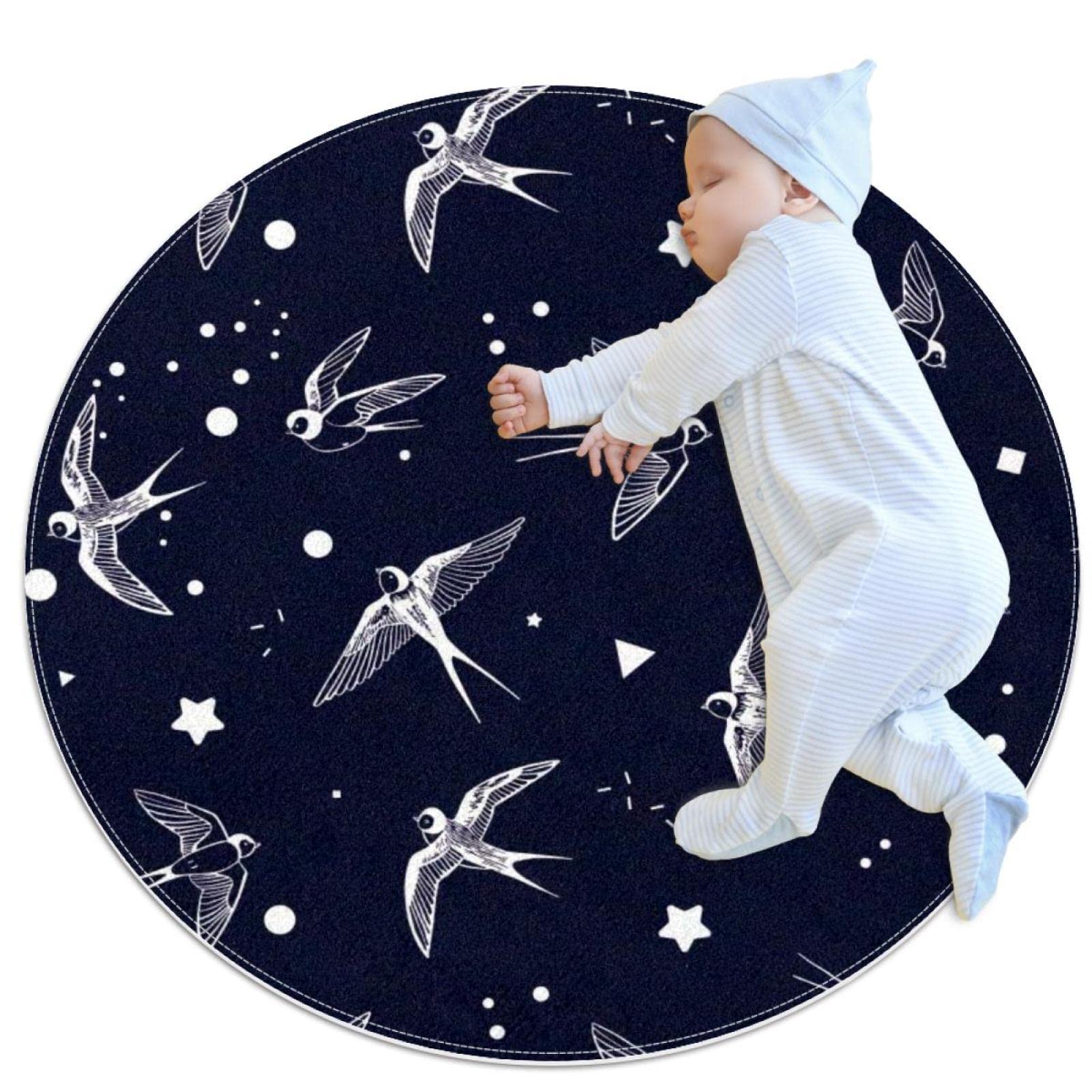 Tapis rond hirondelle doux : fini les sols froids et les tapis qui glissent