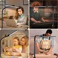 Glighone Dupla Fejű LED Íróasztallámpa 24W 80cm - Állítható Fényerő, Hajlítható Nyak, Szemvédő Nappali Fény, Távirányítóval, Csíptethető (Fe 7