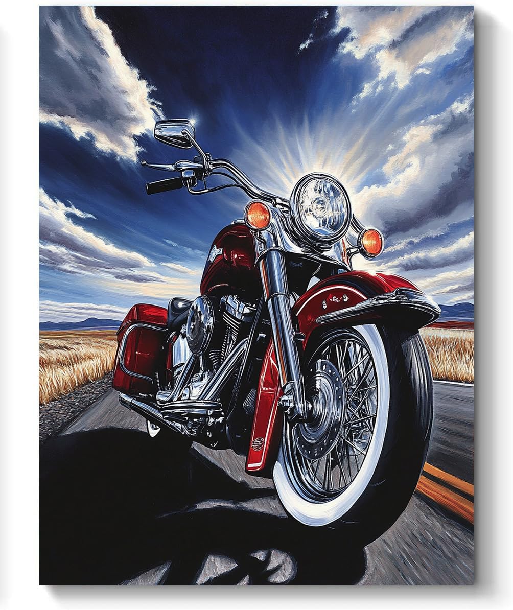 Motorcycle Paint by Numbers Kit for Adults, 16"x20" Canvas Painting Kit for Beginners, Modern Aesthetic DIY Paint by Number on Canvas for Home Wall Decor（A865）
