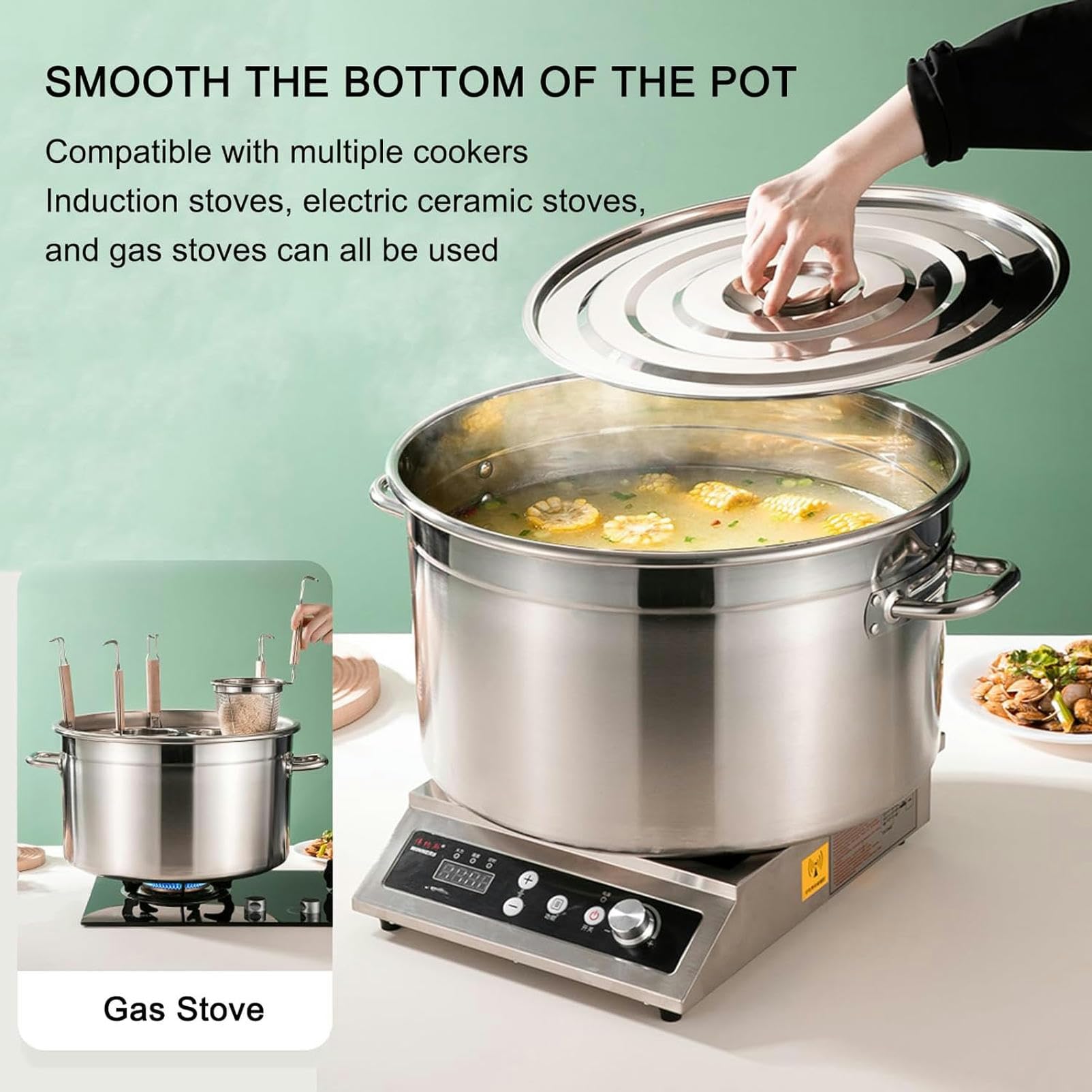 Olla para cocinar Fideos Comercial, Juego de Cocina para Pasta Comercial, Cocina para Pasta Multifuncional con Divisor y colador, Olla de Acero Inoxidable, Cocina Comercial para restaurantes